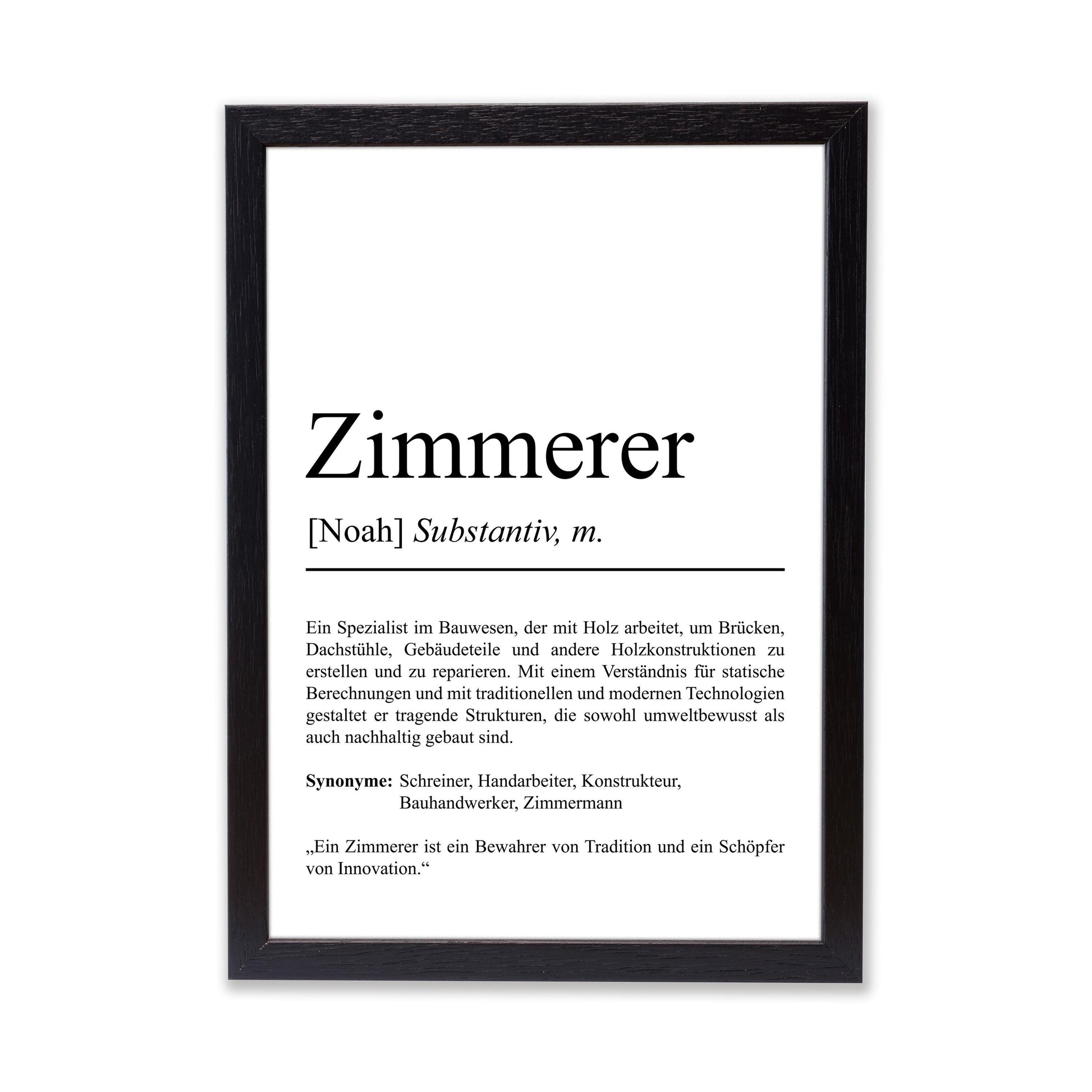 Zimmerer Definition Poster personalisierbar mit Namen Beruf Poster Zimmerer Geschenk Einzug Geburtstag Geschenk Zimmerer Poster Beruf