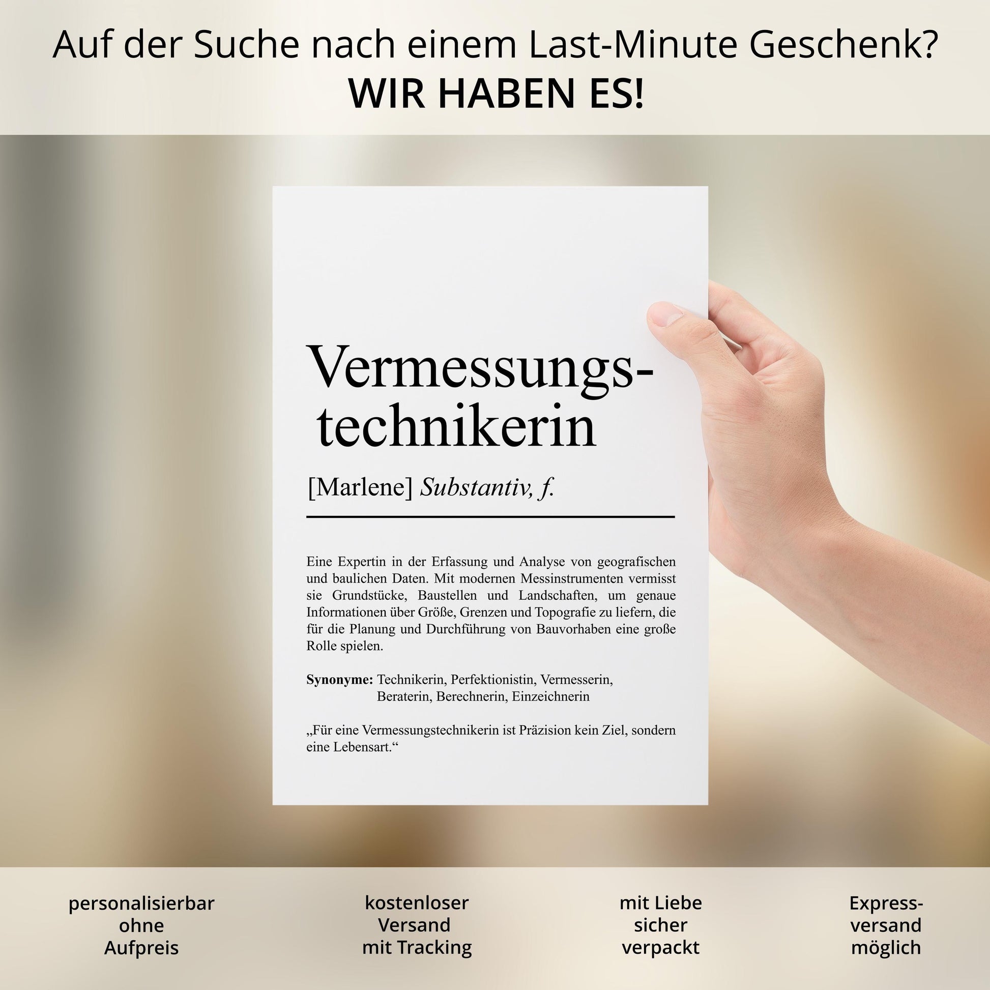 Vermessungstechnikerin Definition Poster personalisierbar mit Namen Beruf Poster Vermesserin Geschenk Einzug Geburtstag Geschenk Vermesserin