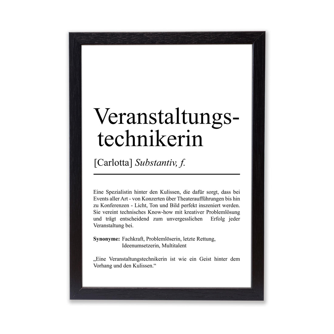 Veranstaltungstechnikerin Definition Poster personalisierbar mit Namen Beruf Poster Techniker Geschenk Einzug Geburtstag Geschenk Techniker