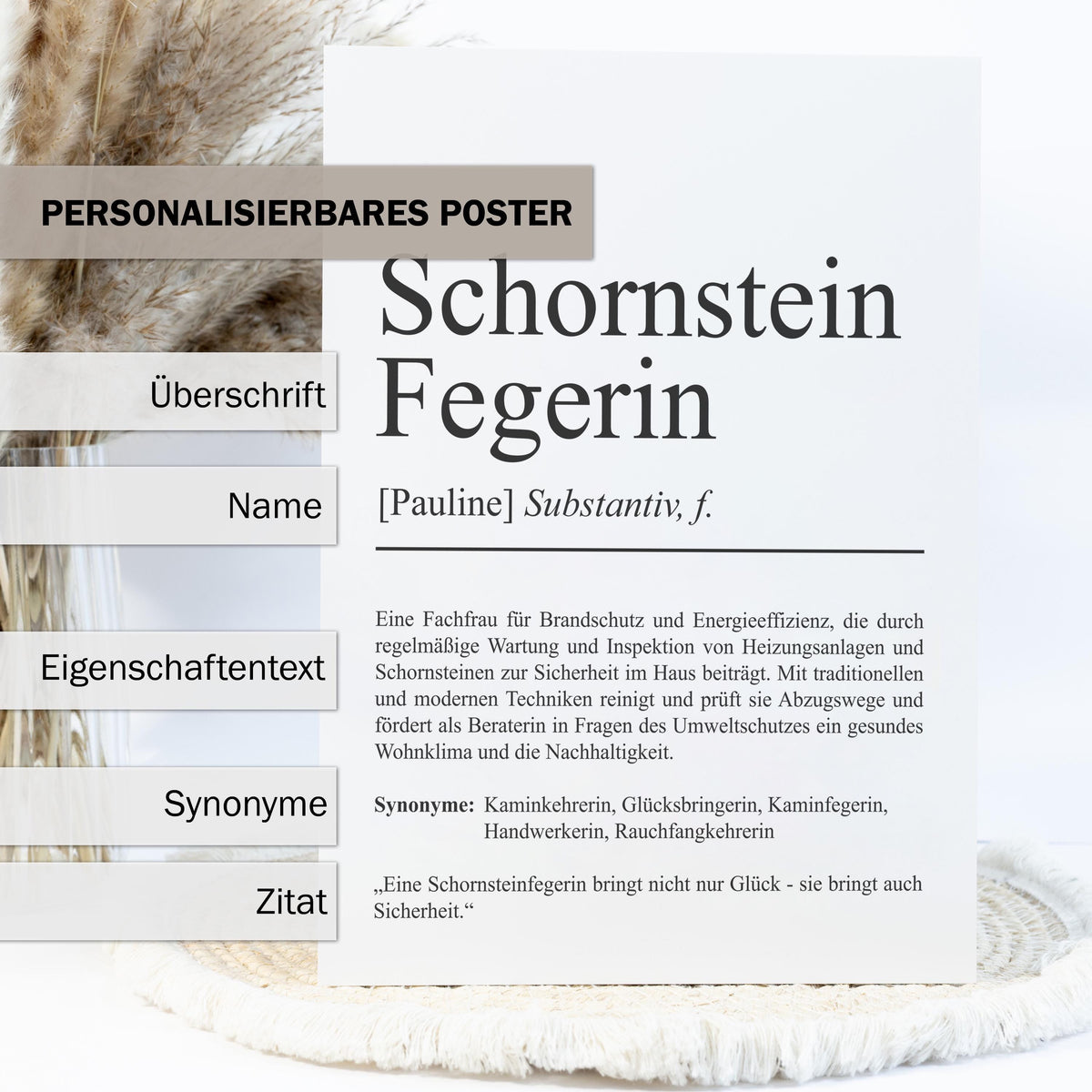 Schornsteinfegerin Definition Poster personalisierbar mit Namen Beruf Poster Schornsteinfegerin Geschenk Einzug Geburtstag Geschenk Poster
