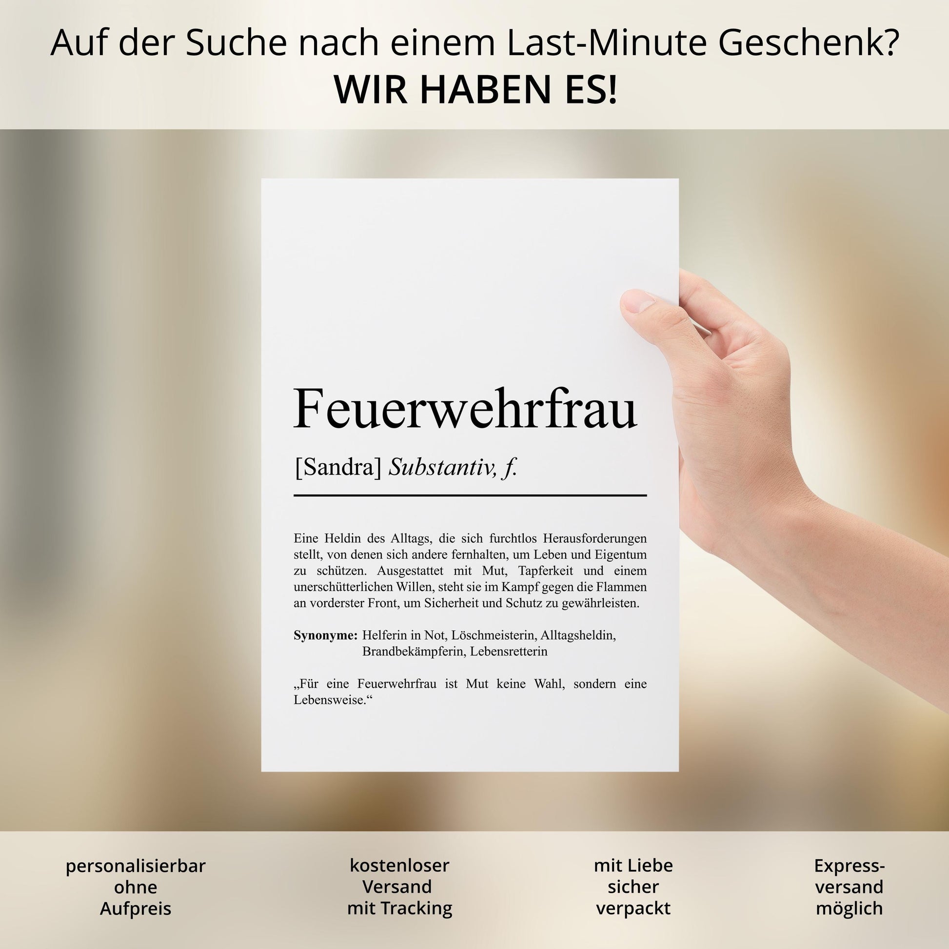 Feuerwehrfrau Definition Poster personalisierbar mit Namen Beruf Poster Feuerwehr Geschenk Einzug Geburtstag Poster Beruf Definition