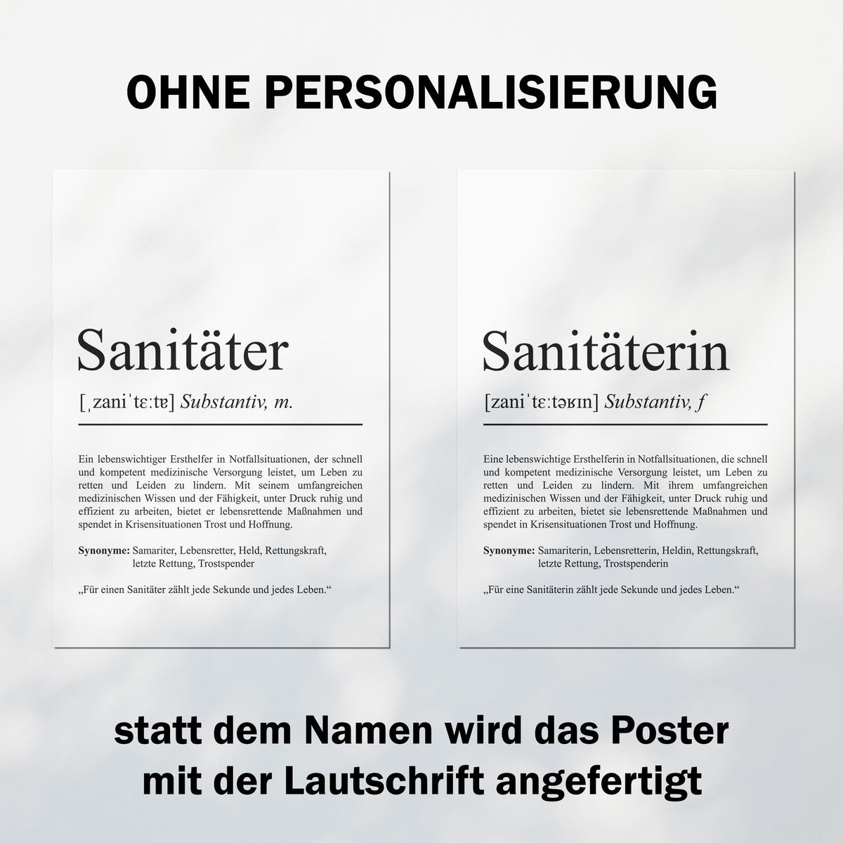 Sanitäterin Definition Poster personalisierbar mit Namen Beruf Poster Sanitäterin Geschenk Einzug Geburtstag Geschenk Sanitäterin Poster