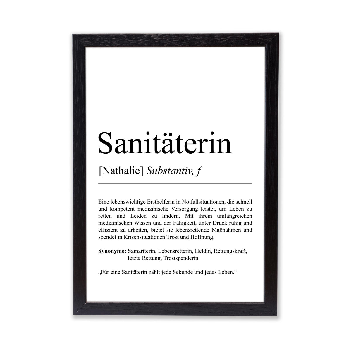 Sanitäterin Definition Poster personalisierbar mit Namen Beruf Poster Sanitäterin Geschenk Einzug Geburtstag Geschenk Sanitäterin Poster