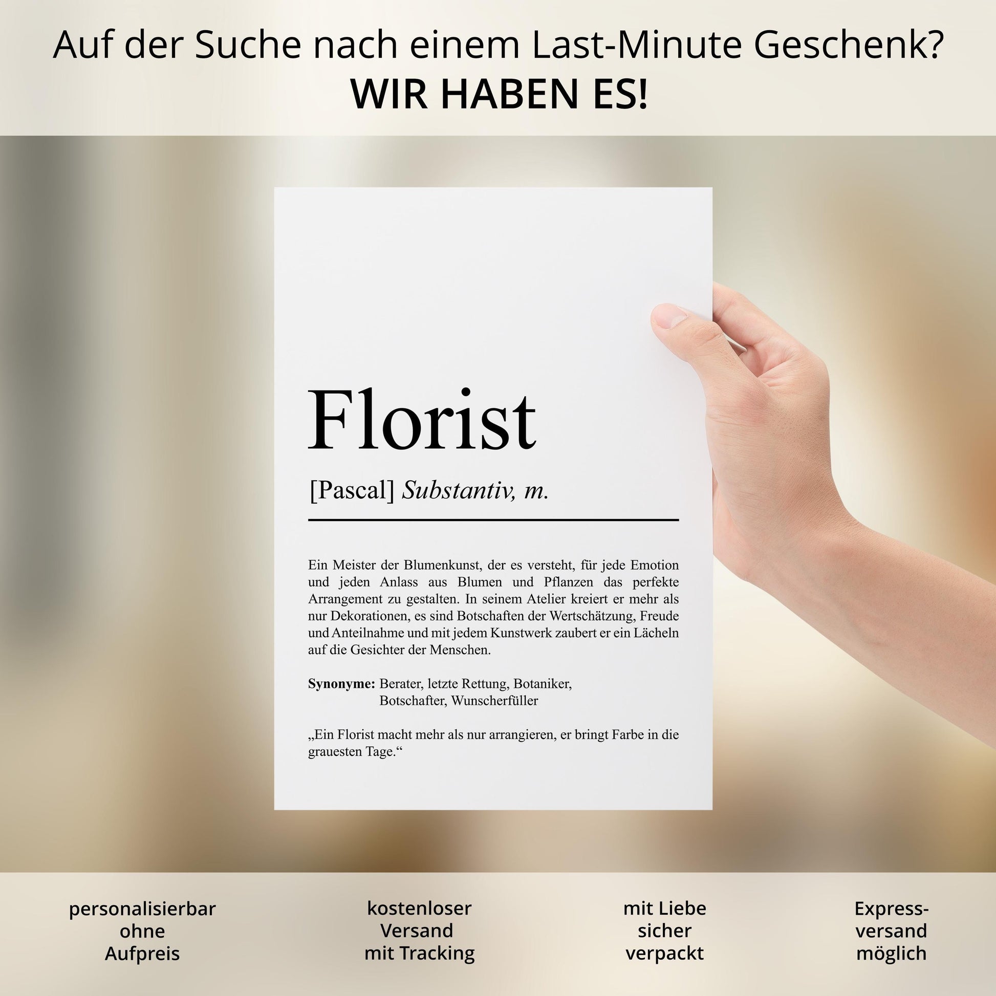 Florist Definition Poster personalisierbar mit Namen Beruf Poster Florist Geschenk Einzug Geburtstag Geschenk Florist Poster Beruf
