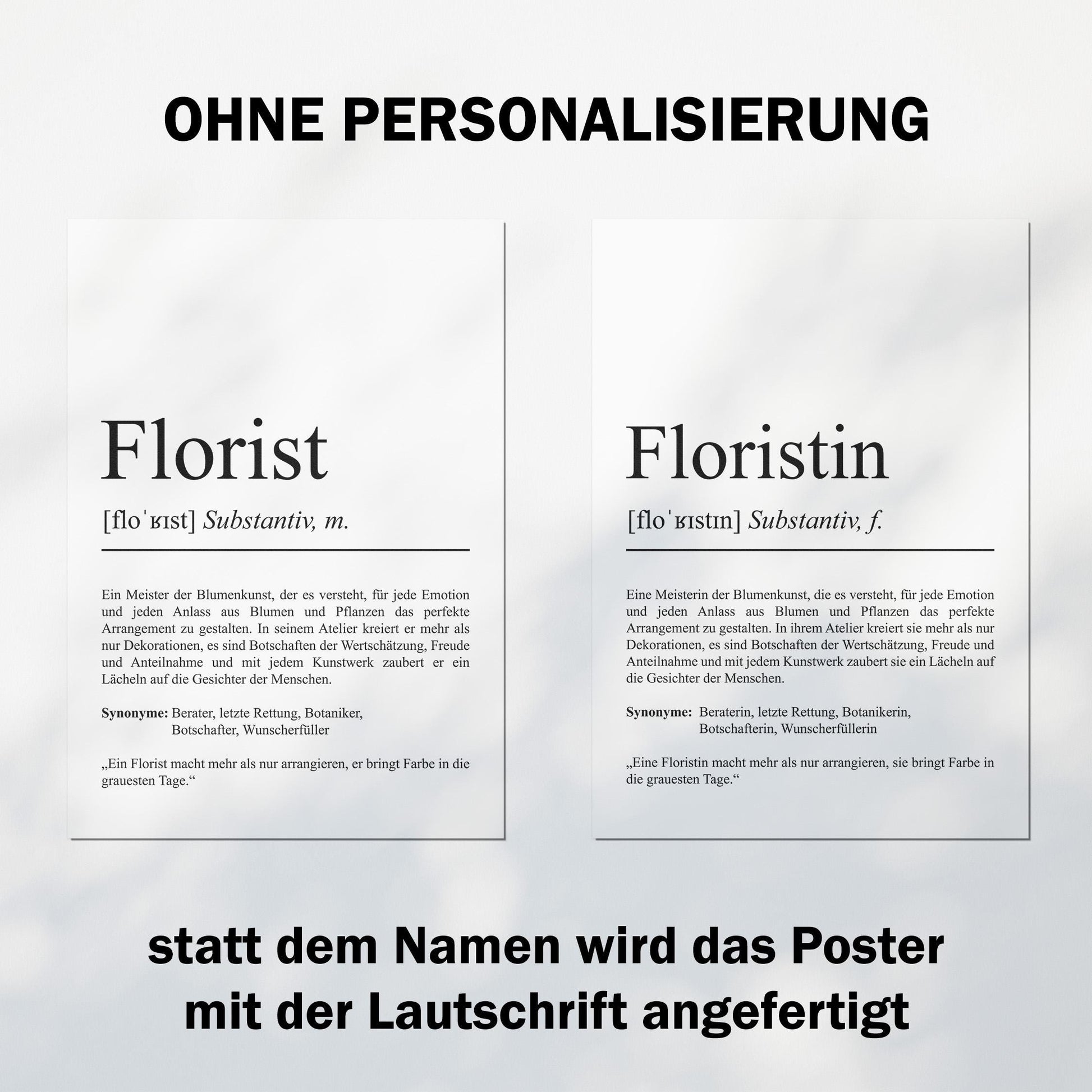 Florist Definition Poster personalisierbar mit Namen Beruf Poster Florist Geschenk Einzug Geburtstag Geschenk Florist Poster Beruf