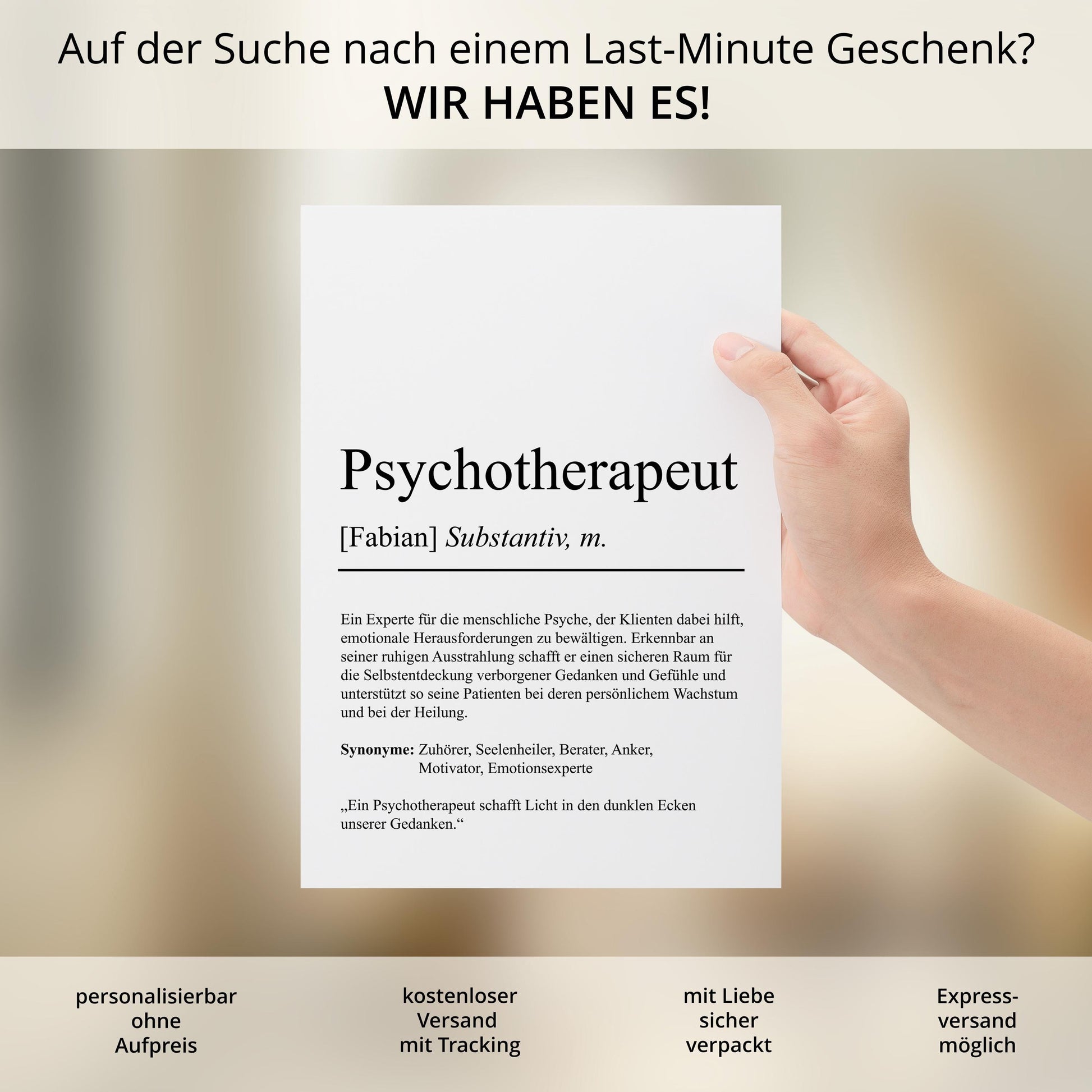 Psychotherapeut Definition Poster personalisierbar mit Namen Beruf Poster Psychotherapeut Geschenk Einzug Geburtstag Therapeut Poster