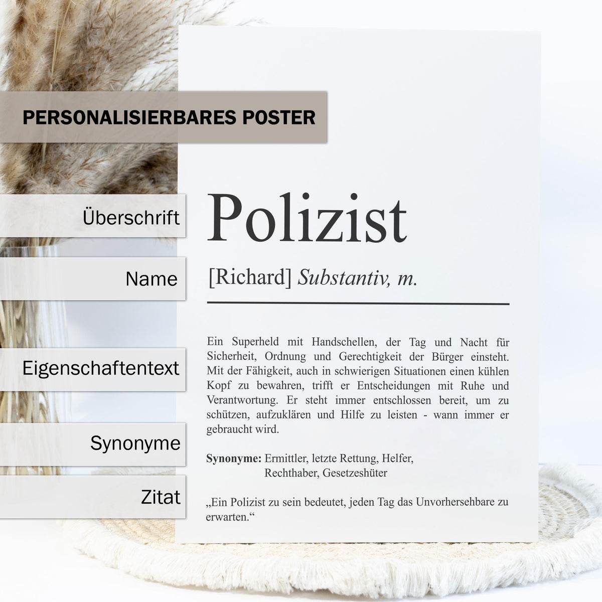 Polizist Definition Poster personalisierbar mit Namen Beruf Poster Polizist Geschenk Einzug Geburtstag Geschenk Polizist Poster Beruf