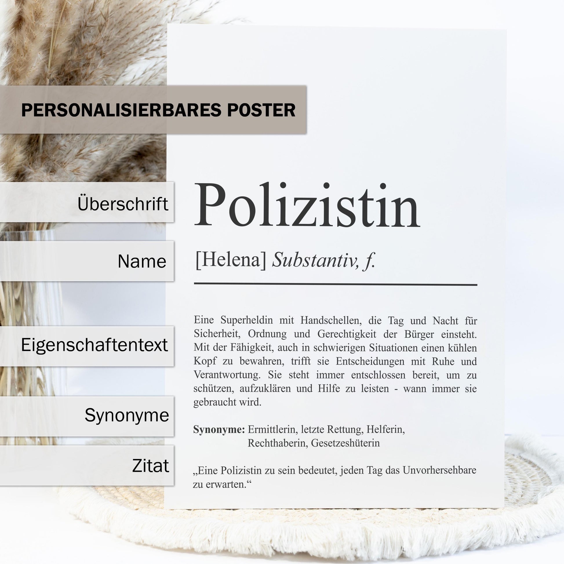 Polizistin Definition Poster personalisierbar mit Namen Beruf Poster Polizistin Geschenk Einzug Geburtstag Geschenk Polizistin Poster Beruf