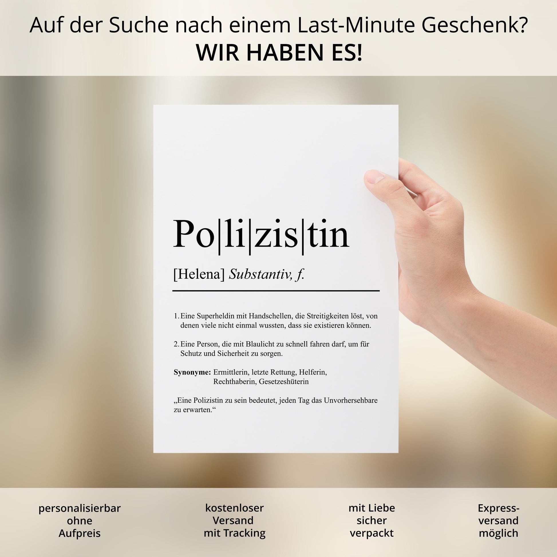 Polizistin Definition Poster personalisierbar mit Namen Beruf Poster Polizistin Geschenk Einzug Geburtstag Geschenk Polizistin Poster Beruf