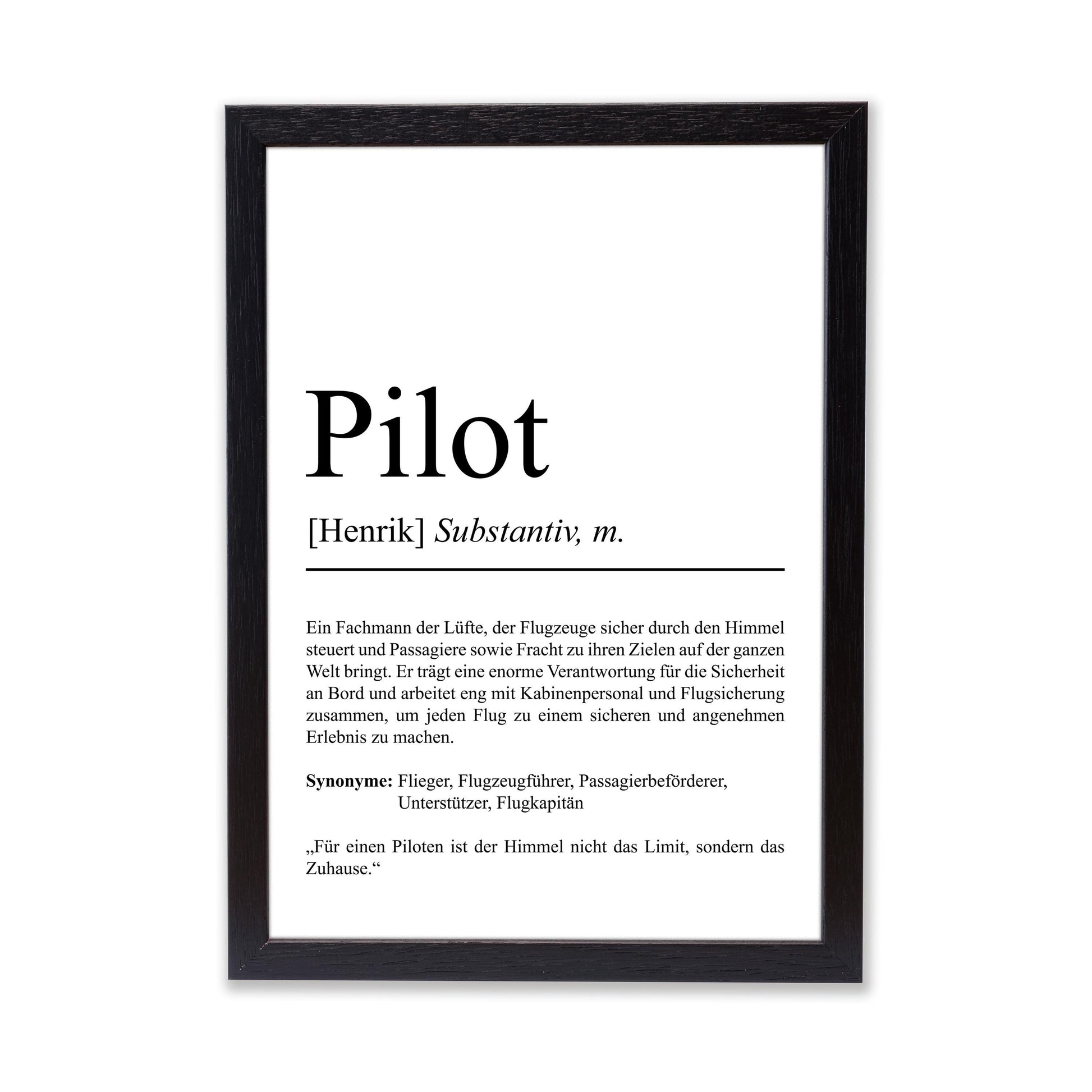 Pilot Definition Poster personalisierbar mit Namen Beruf Poster Pilot Geschenk Einzug Geburtstag Geschenk Pilot Poster Beruf