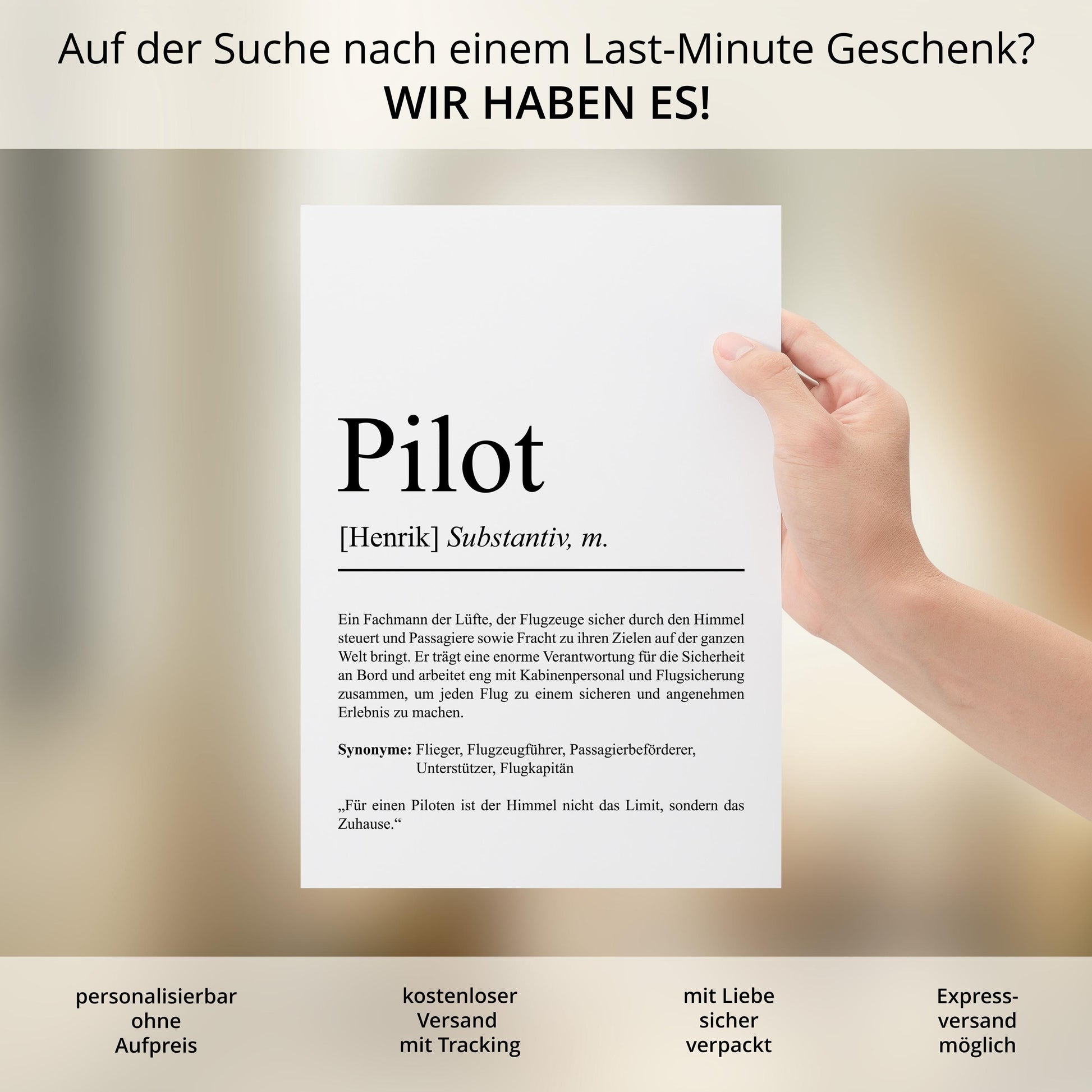Pilot Definition Poster personalisierbar mit Namen Beruf Poster Pilot Geschenk Einzug Geburtstag Geschenk Pilot Poster Beruf
