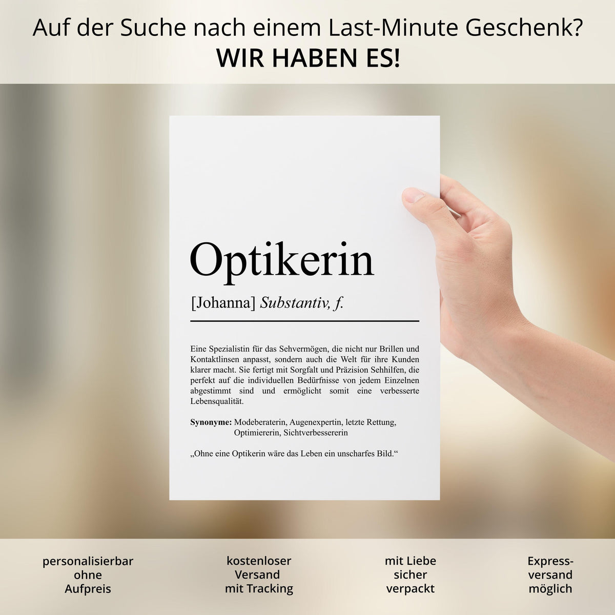 Optikerin Definition Poster personalisierbar mit Namen Beruf Poster Optikerin Geschenk Einzug Geburtstag Geschenk Optikerin Poster Beruf