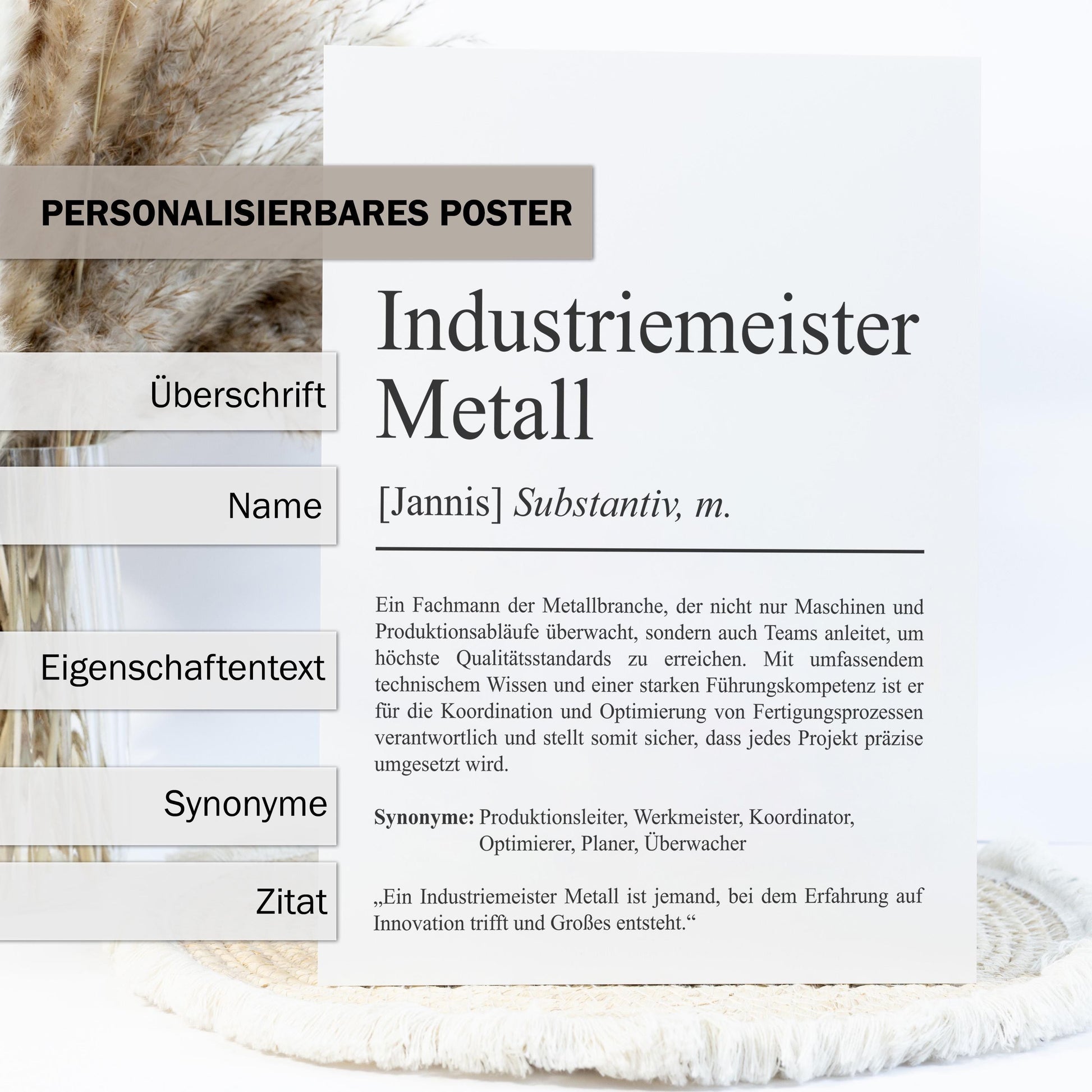 Industriemeister Metall Definition Poster personalisierbar mit Namen Beruf Poster Industriemeister Geschenk Einzug Geburtstag Geschenk