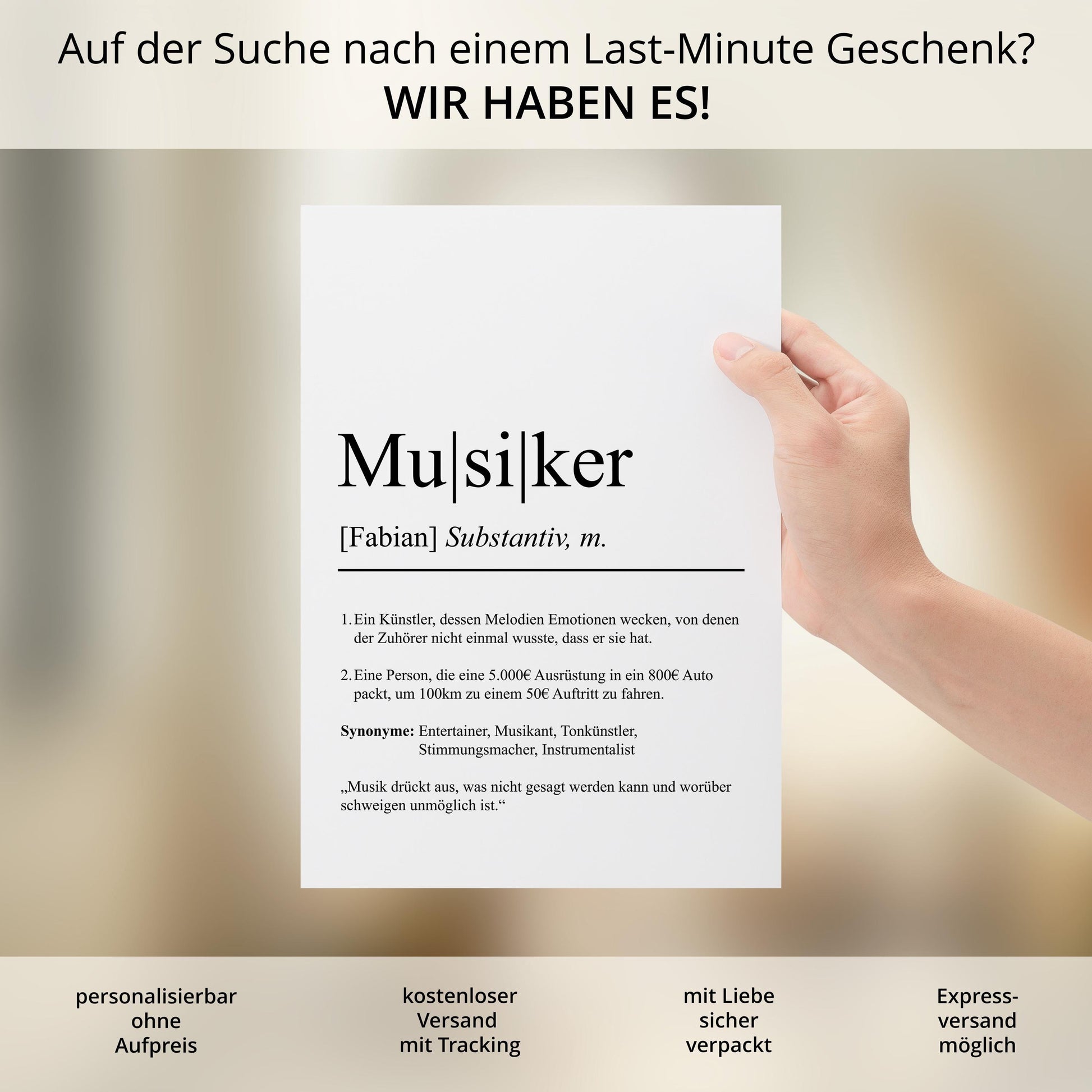 Musiker Definition Poster personalisierbar mit Namen Beruf Poster Musiker Geschenk Einzug Geburtstag Geschenk Musiker Poster Beruf