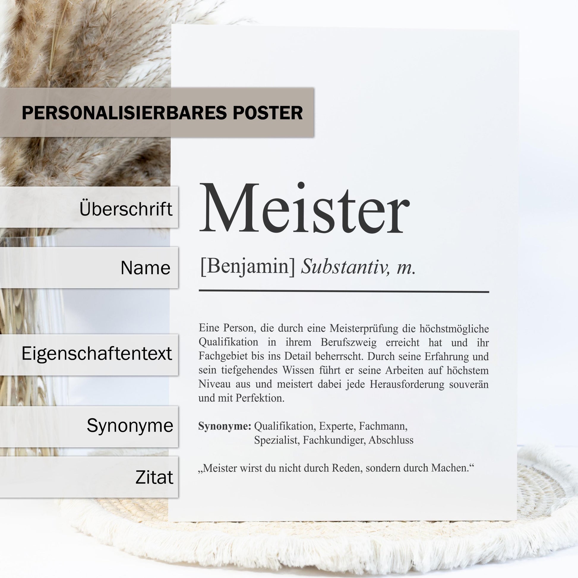 Meister Definition Poster personalisierbar mit Namen Abschluss Poster Meister Geschenk zum Abschluss Geschenk Meister Poster Definition