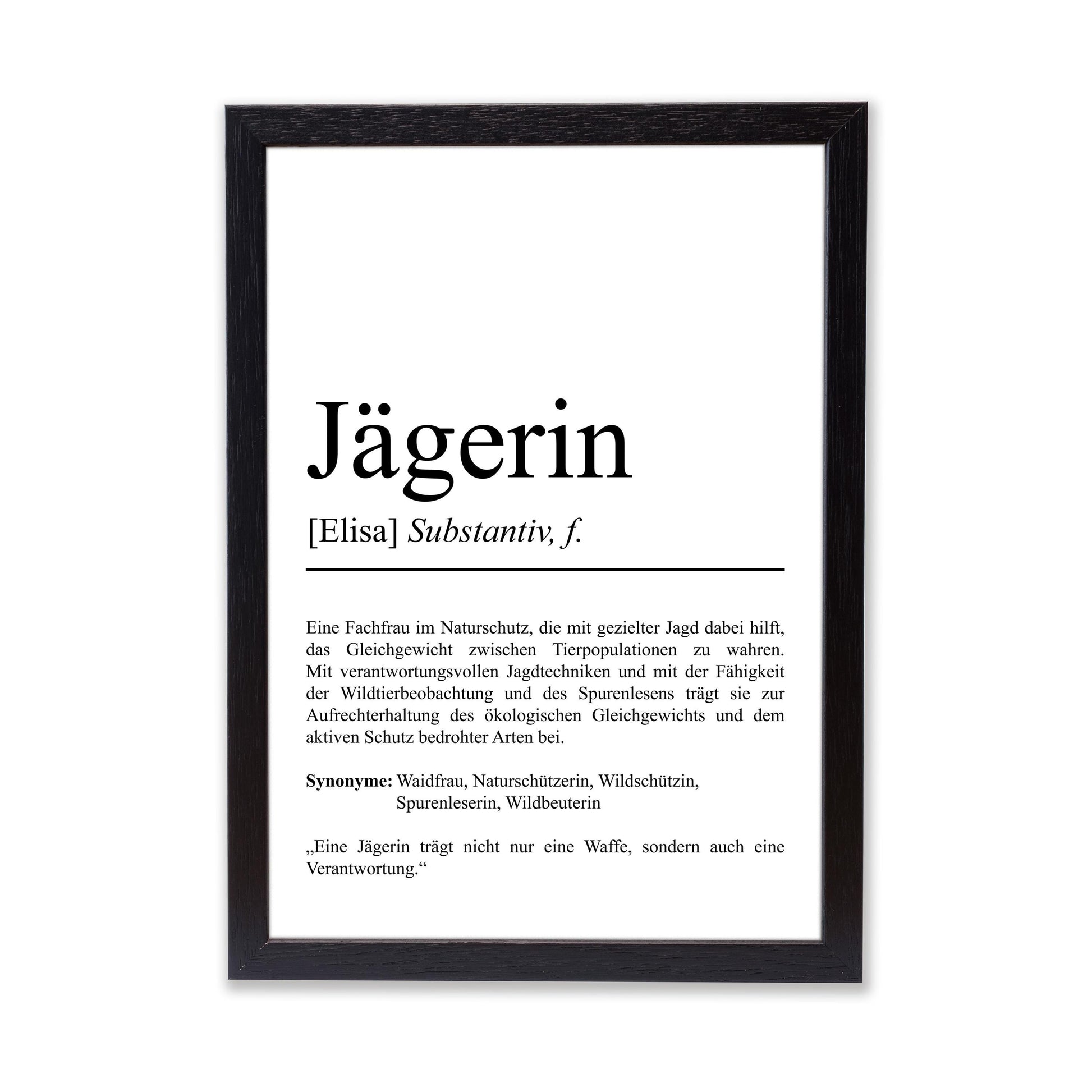 Jägerin Definition Poster personalisierbar mit Namen Beruf Poster Jägerin Geschenk Einzug Geburtstag Geschenk Jägerin Poster Beruf