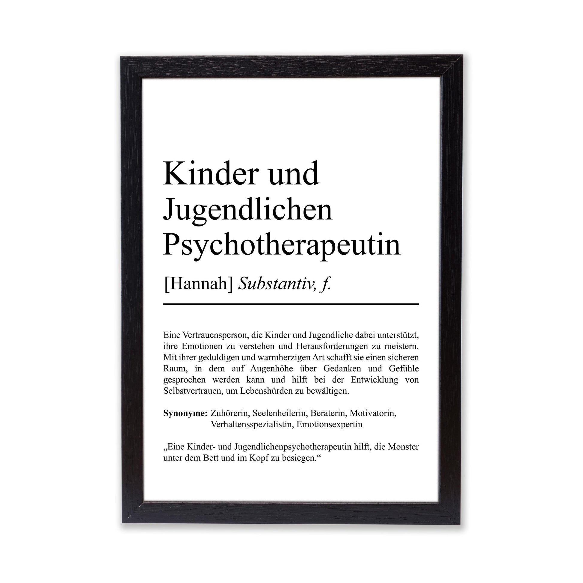 Kinder und Jugendlichenpsychotherapeutin Definition Poster personalisierbar mit Namen Beruf Poster Psychotherapeutin Geschenk Geburtstag