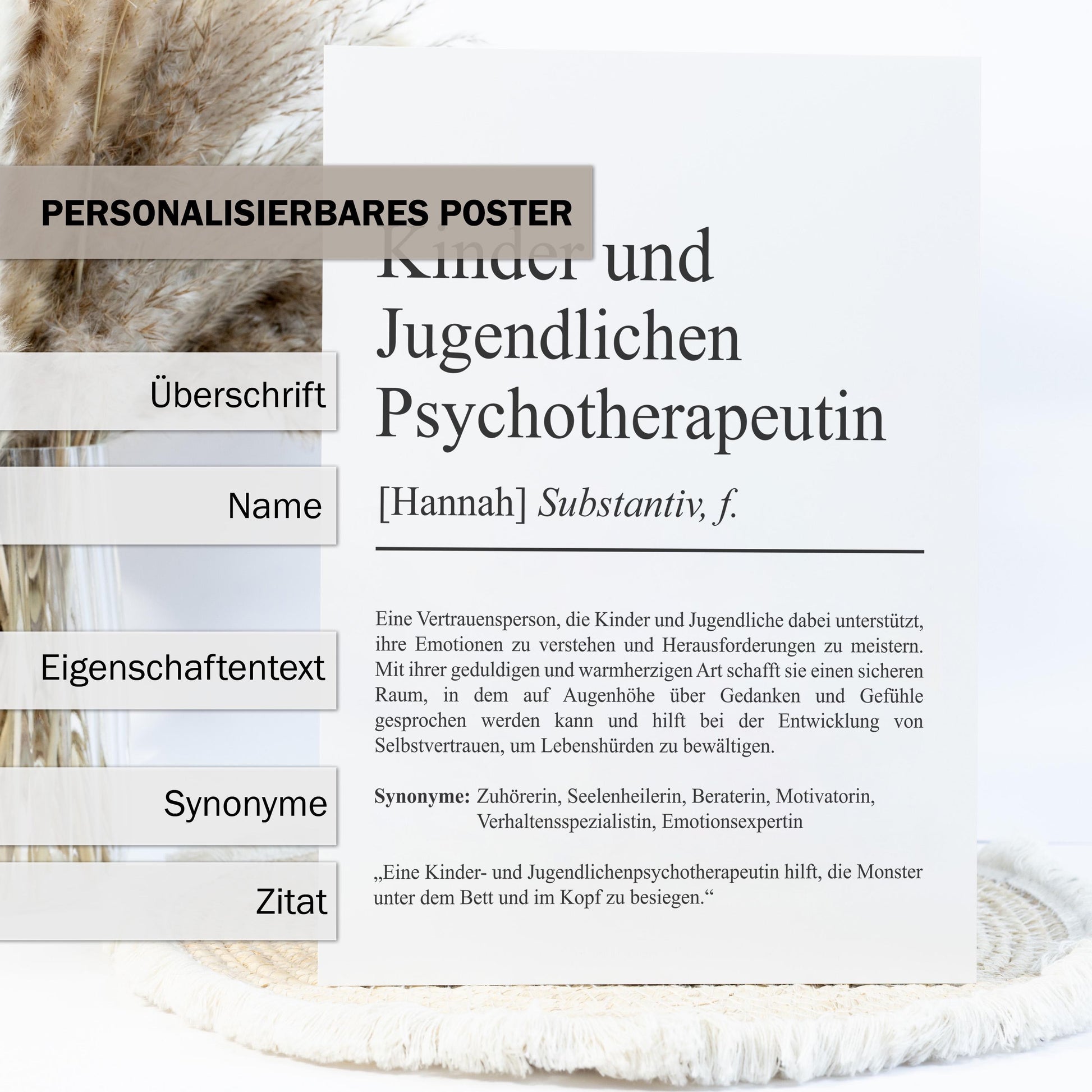 Kinder und Jugendlichenpsychotherapeutin Definition Poster personalisierbar mit Namen Beruf Poster Psychotherapeutin Geschenk Geburtstag
