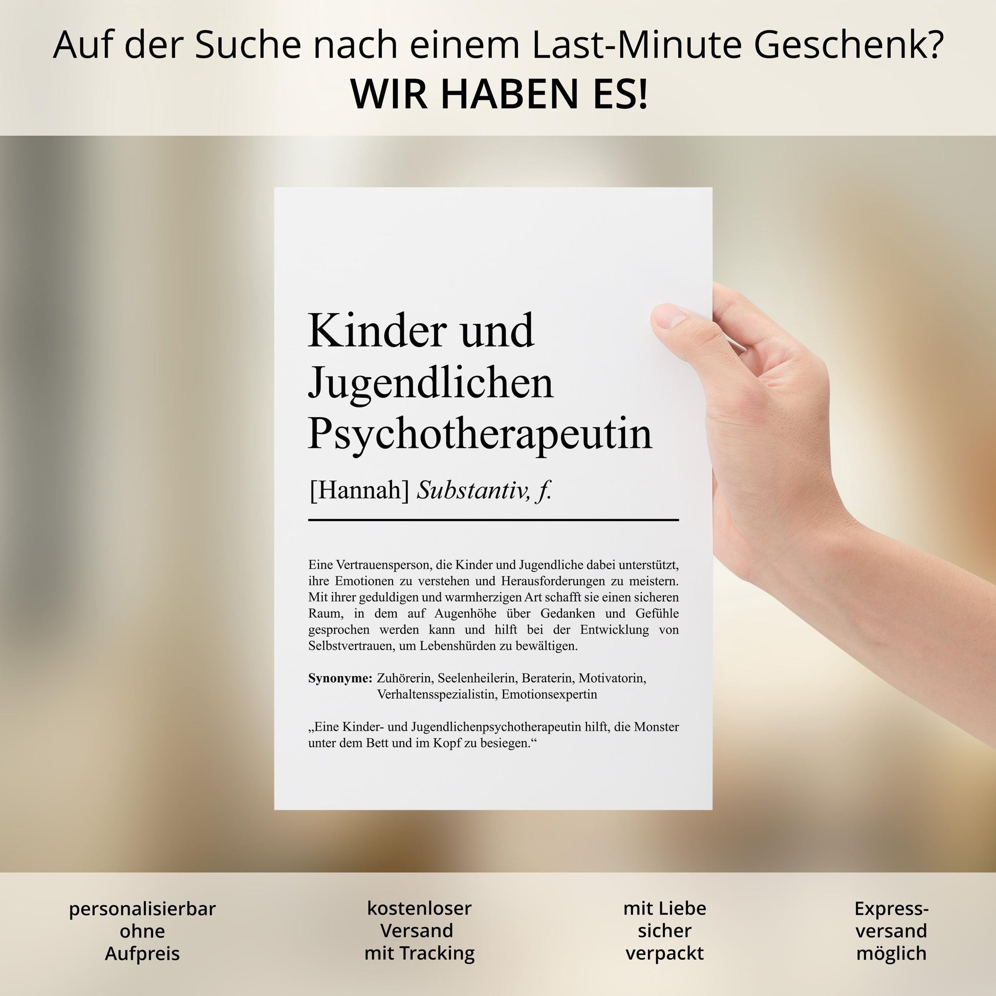 Kinder und Jugendlichenpsychotherapeutin Definition Poster personalisierbar mit Namen Beruf Poster Psychotherapeutin Geschenk Geburtstag