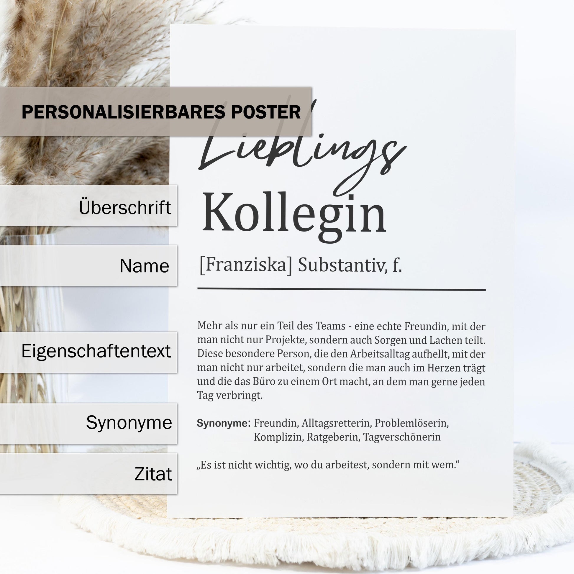Lieblingskollegin Definition Poster personalisierbar mit Namen Beruf Poster Kollegin Geschenk Einzug Geburtstag Geschenk Kollegin Poster