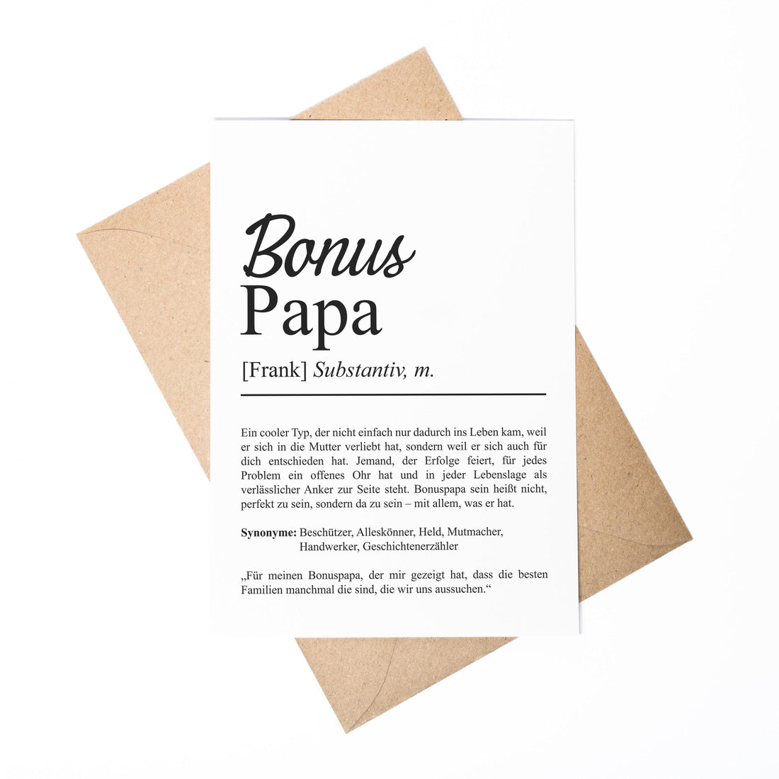 Bonuspapa Definition Karte personalisierbar mit Namen Stiefvater Grußkarte Geschenk für Stiefvater Postkarte Definition Bonuspapa