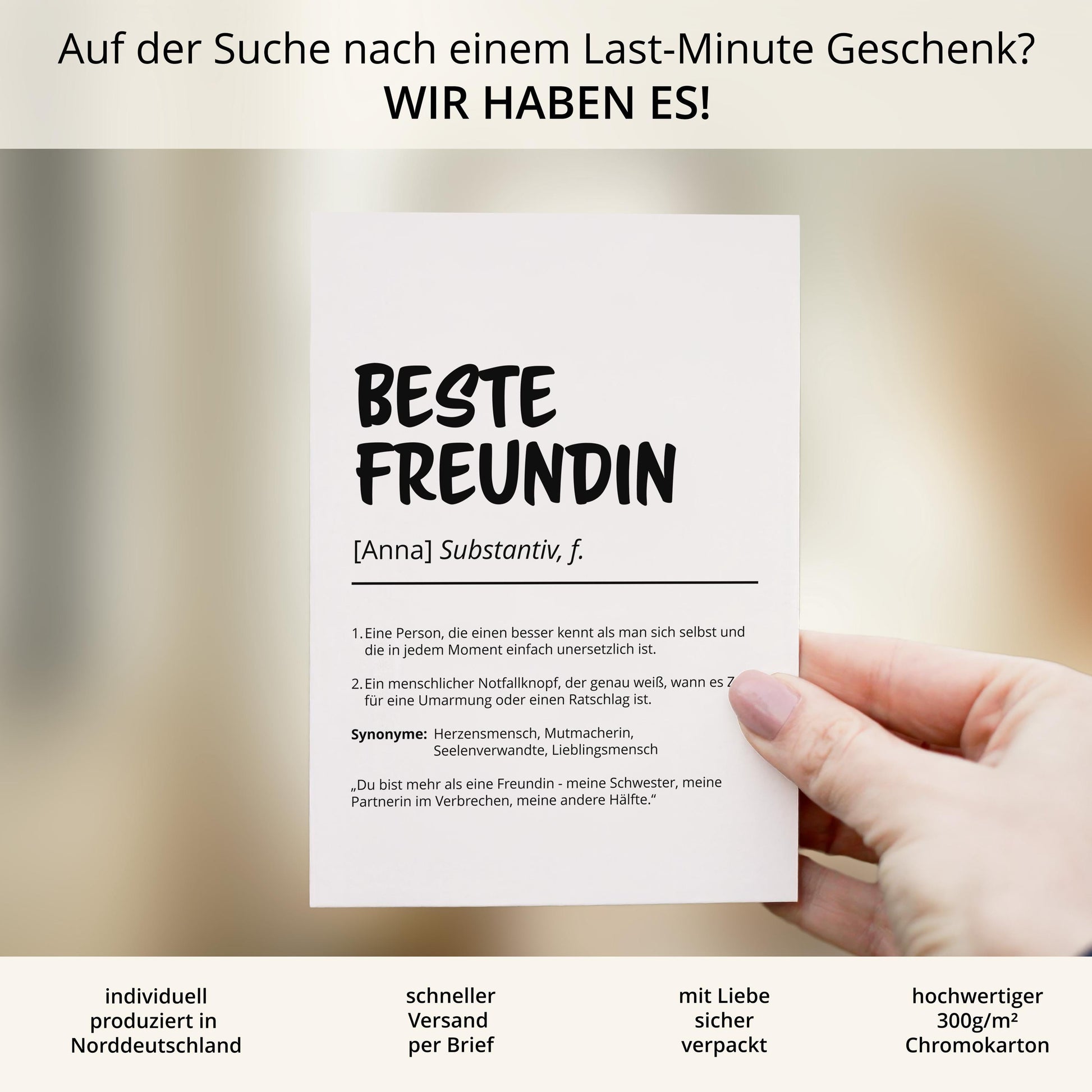 Beste Freundin Definition A6 Karte personalisierbar mit Namen Freundin Grußkarte Geschenk für Freundin Klappkarte Definition beste Freundin