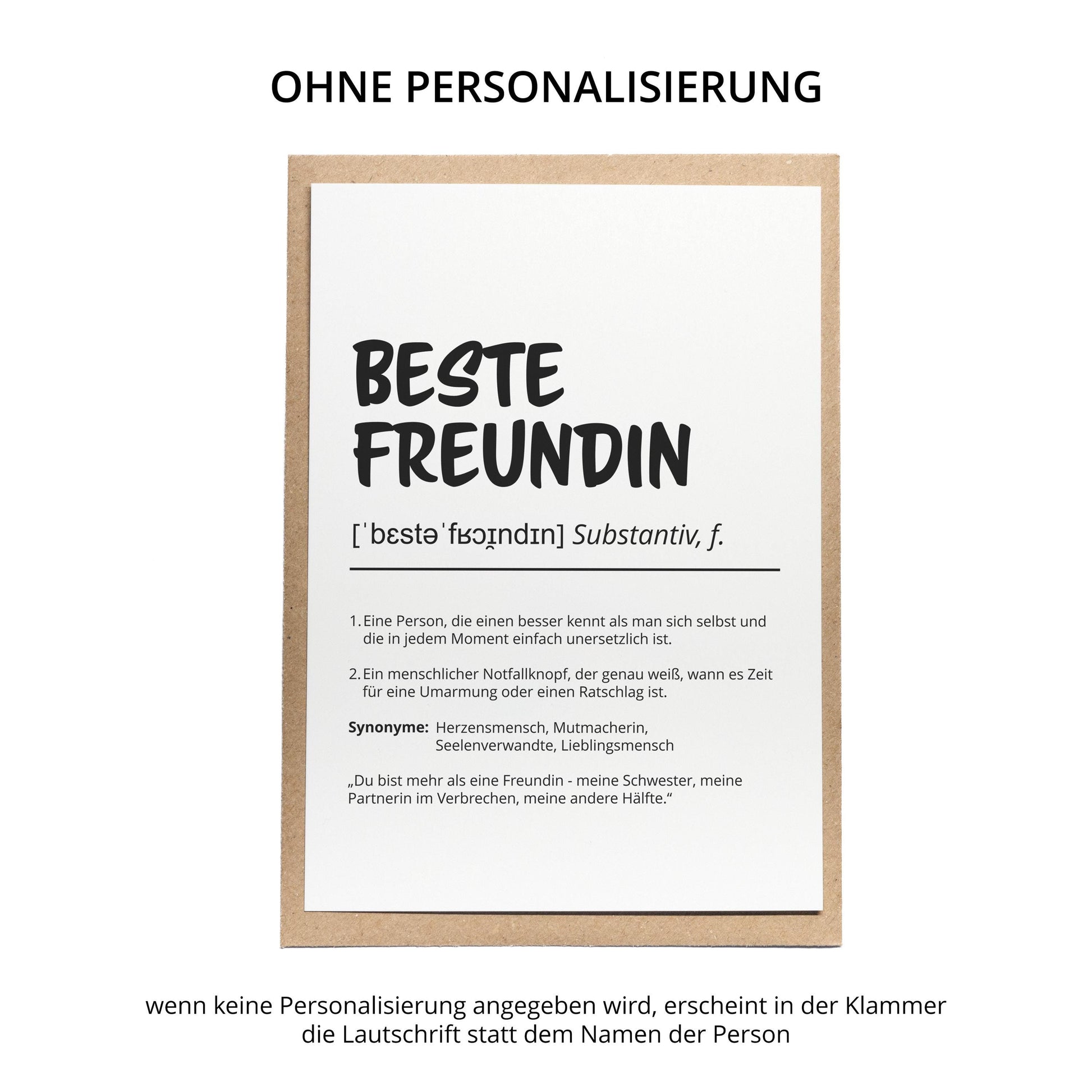 Beste Freundin Definition A6 Karte personalisierbar mit Namen Freundin Grußkarte Geschenk für Freundin Klappkarte Definition beste Freundin