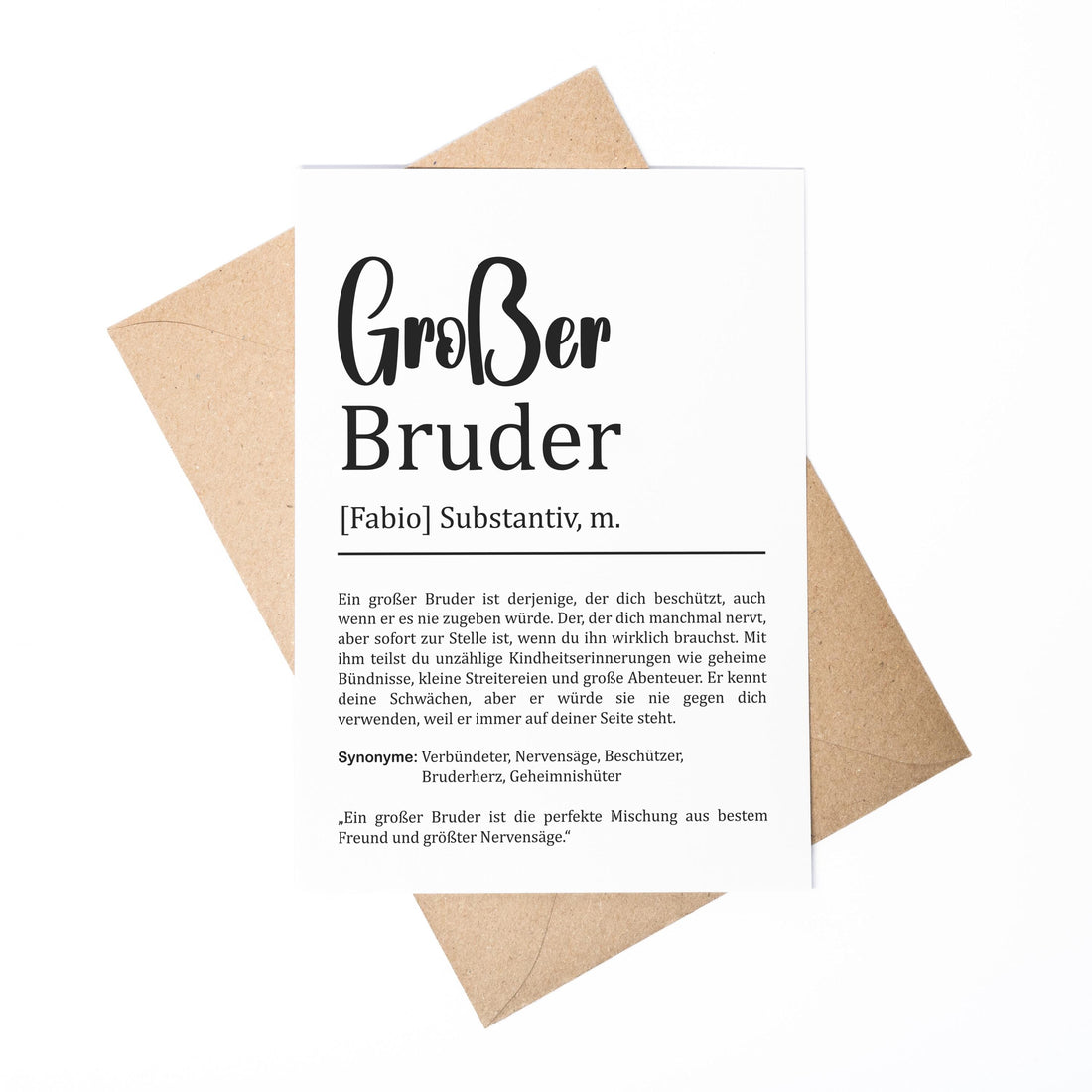 Großer Bruder Definition Karte personalisierbar mit Namen Bruder Grußkarte Geschenk für Bruder Postkarte Definition Geschwister