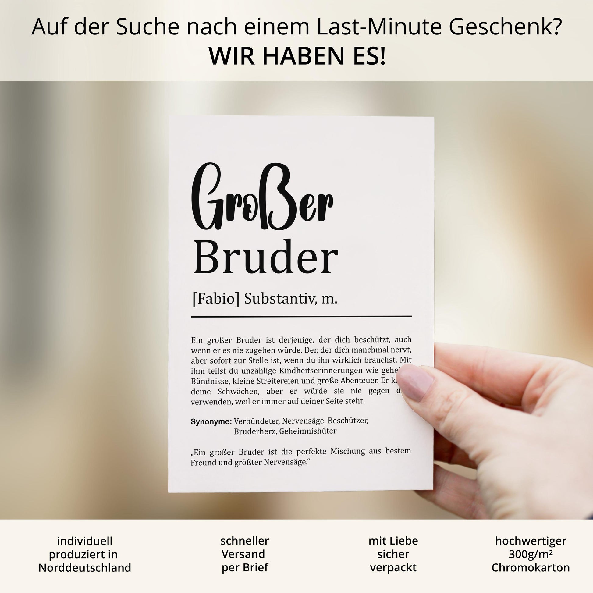 Großer Bruder Definition Karte personalisierbar mit Namen Bruder Grußkarte Geschenk für Bruder Postkarte Definition Geschwister