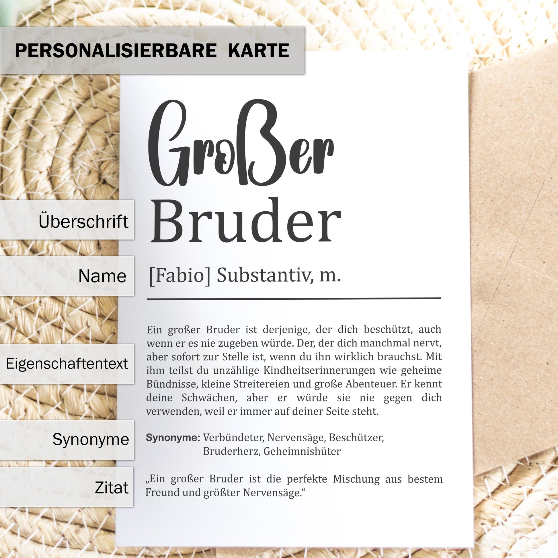 Großer Bruder Definition Karte personalisierbar mit Namen Bruder Grußkarte Geschenk für Bruder Postkarte Definition Geschwister