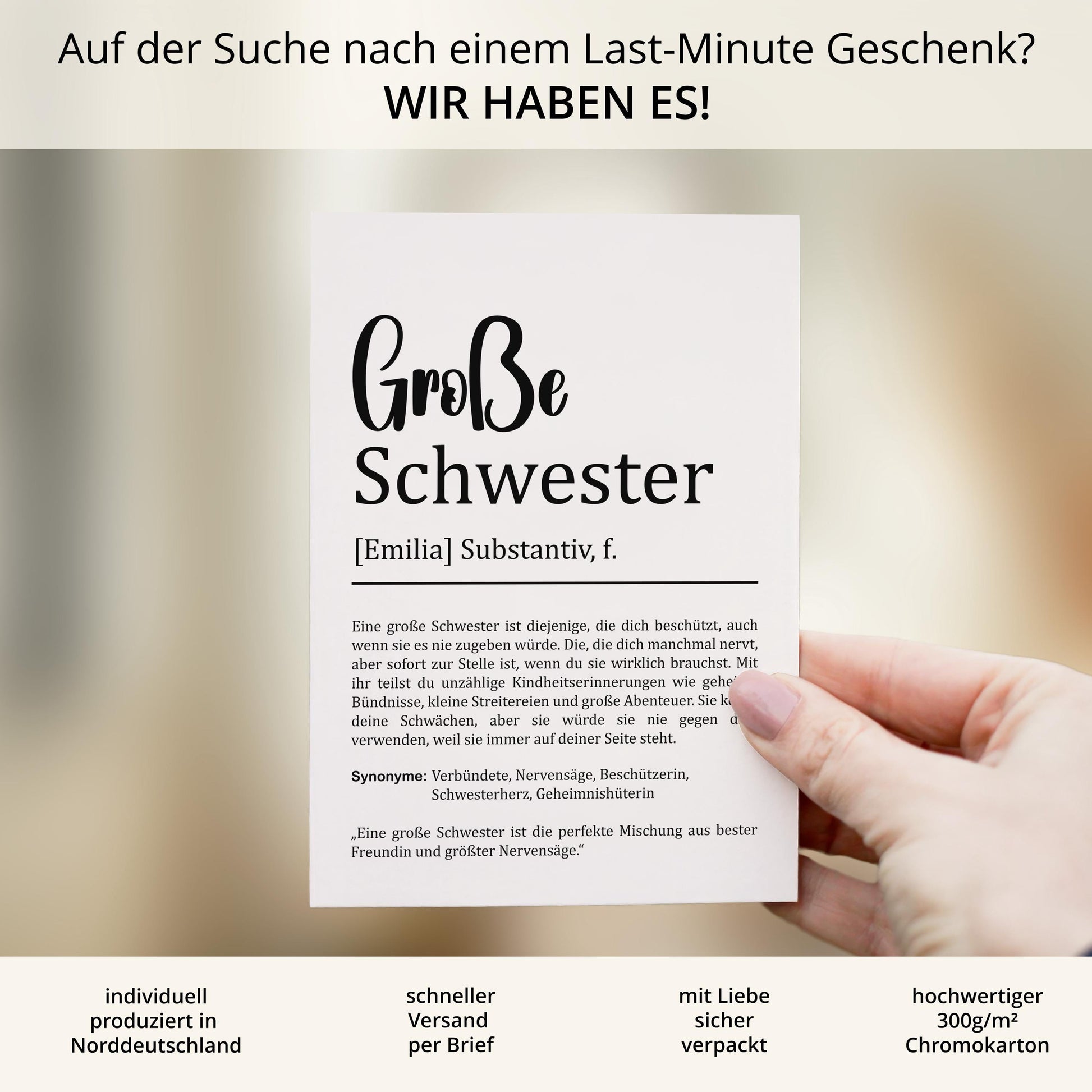 Große Schwester Definition Karte personalisierbar mit Namen Schwester Grußkarte Geschenk für Schwester Postkarte Definition Geschwister