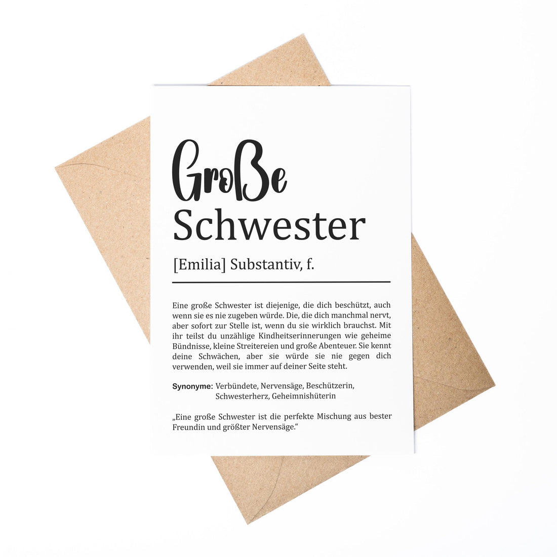 Große Schwester Definition Karte personalisierbar mit Namen Schwester Grußkarte Geschenk für Schwester Postkarte Definition Geschwister