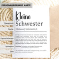 Kleine Schwester Definition Karte personalisierbar mit Namen Schwester Grußkarte Geschenk für Schwester Postkarte Definition Geschwister