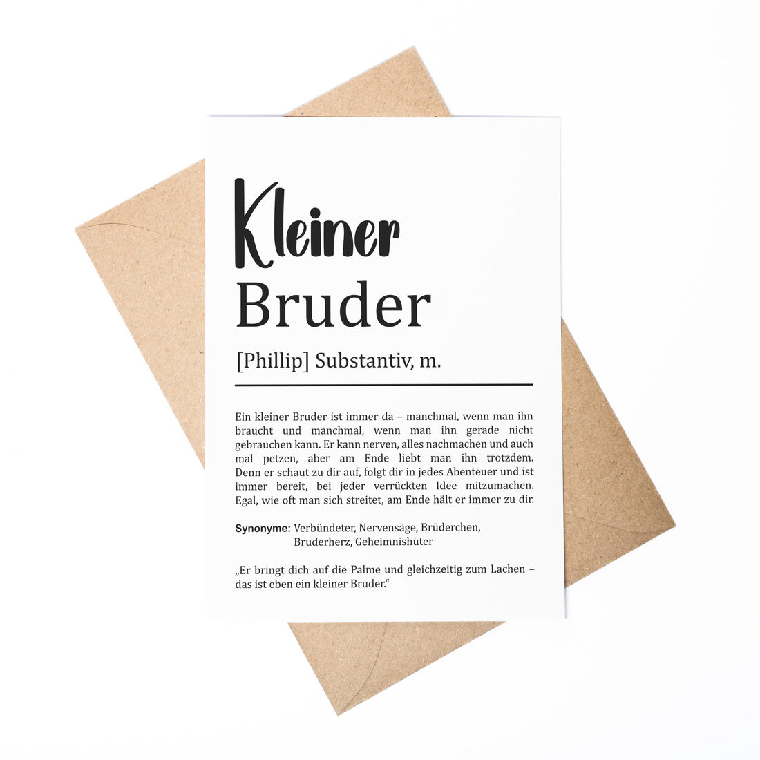 Kleiner Bruder Definition Karte personalisierbar mit Namen Bruder Grußkarte Geschenk für Bruder Postkarte Definition Geschwister