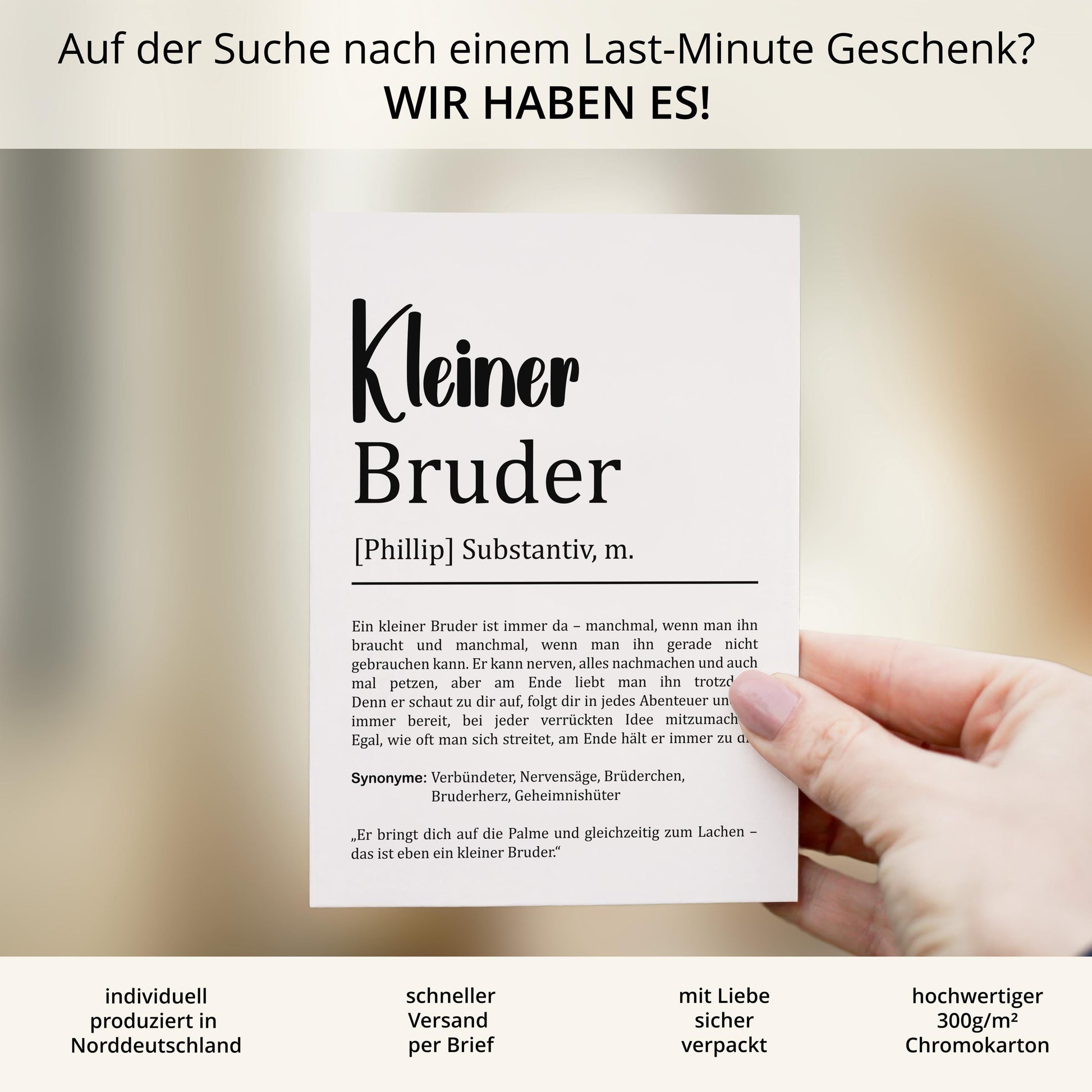 Kleiner Bruder Definition Karte personalisierbar mit Namen Bruder Grußkarte Geschenk für Bruder Postkarte Definition Geschwister