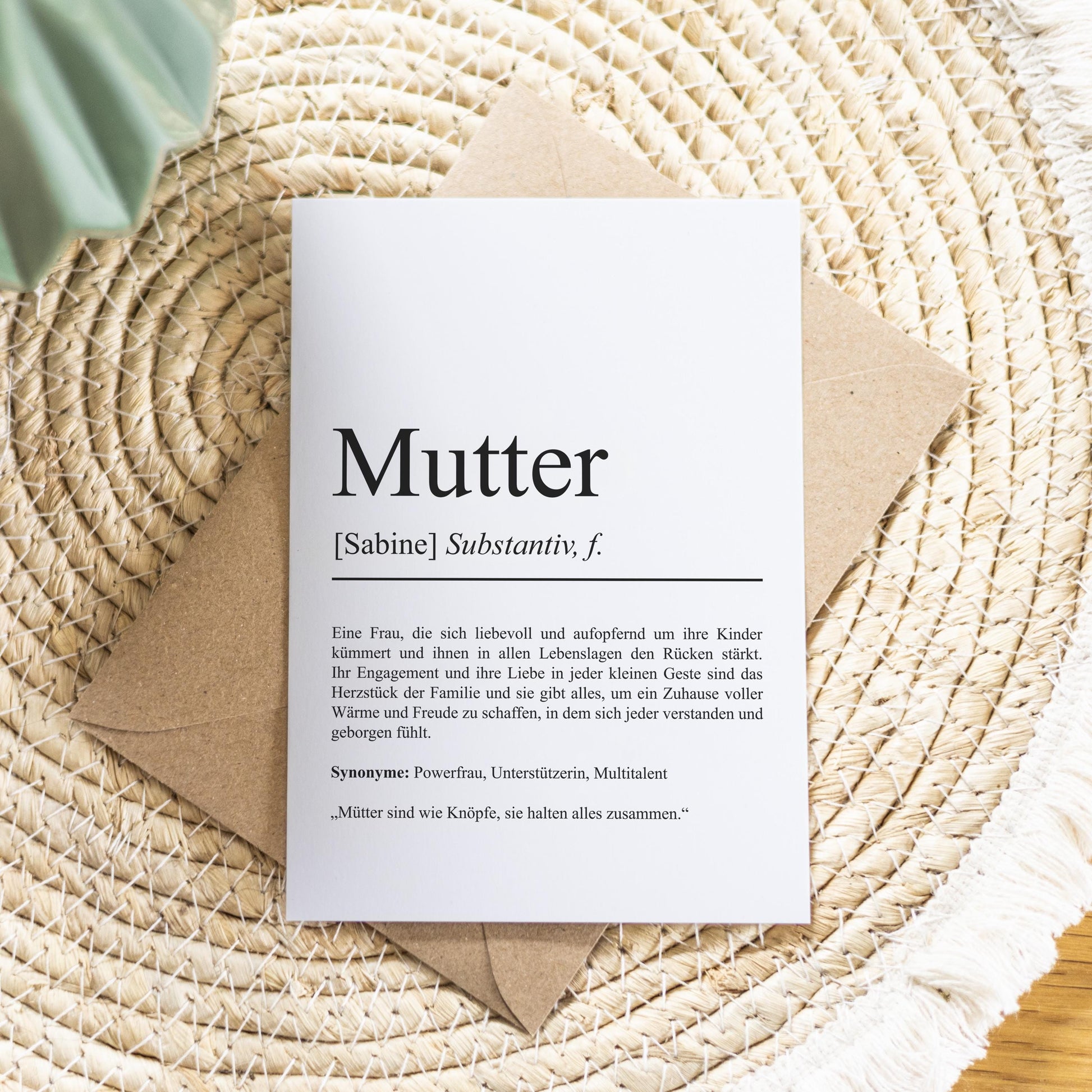 Mutter Definition Karte personalisierbar mit Namen Mutter Grußkarte Geschenk für Mutter Postkarte Definition Mutter