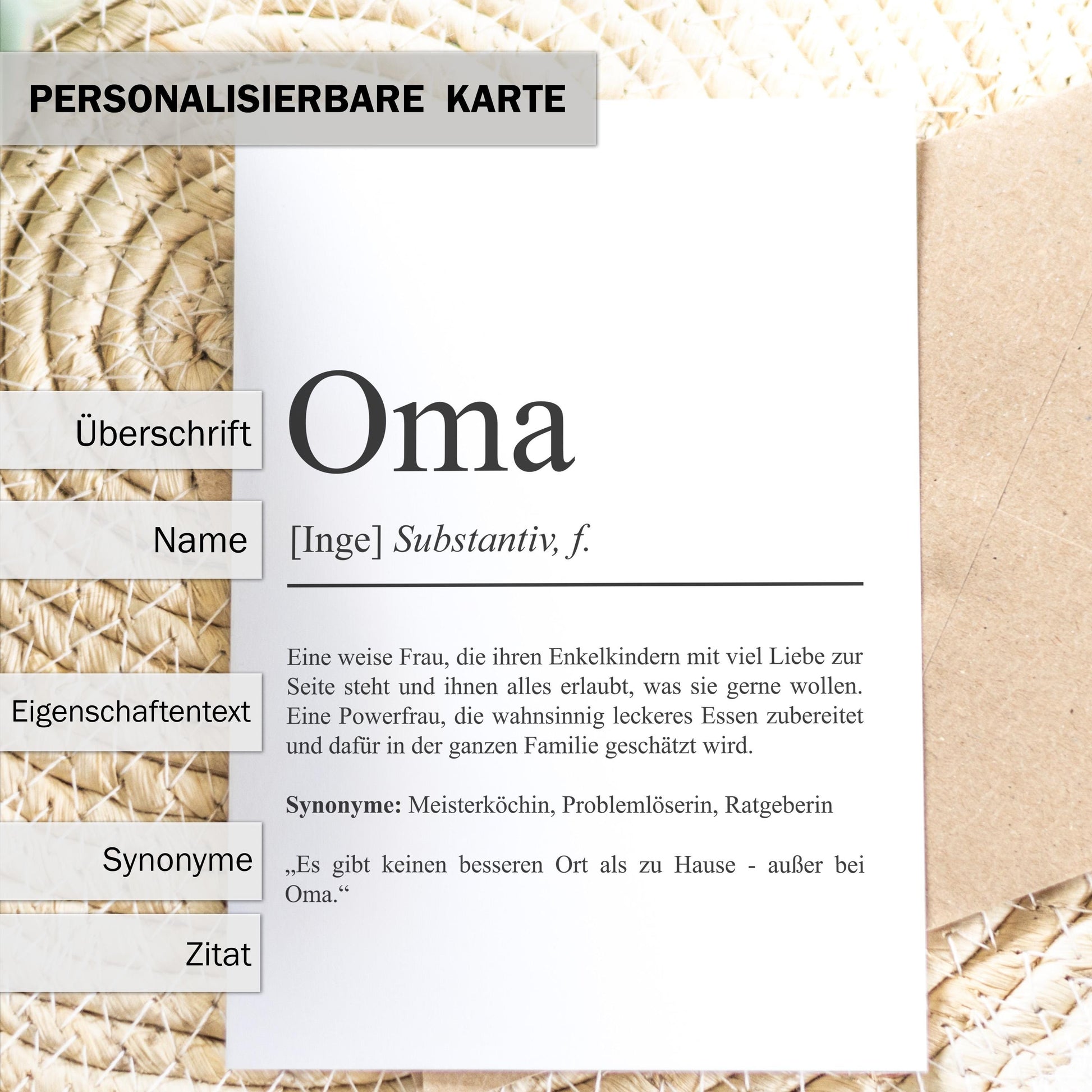 Oma Definition Karte personalisierbar mit Namen Oma Grußkarte Geschenk für Oma Postkarte Definition Oma Geschenkkarte