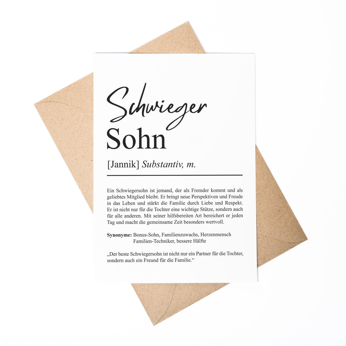 Schwiegersohn Definition A6 Karte personalisierbar mit Namen Grußkarte Geschenk für Schwiegersohn Klappkarte Definition Schwiegersohn Karte