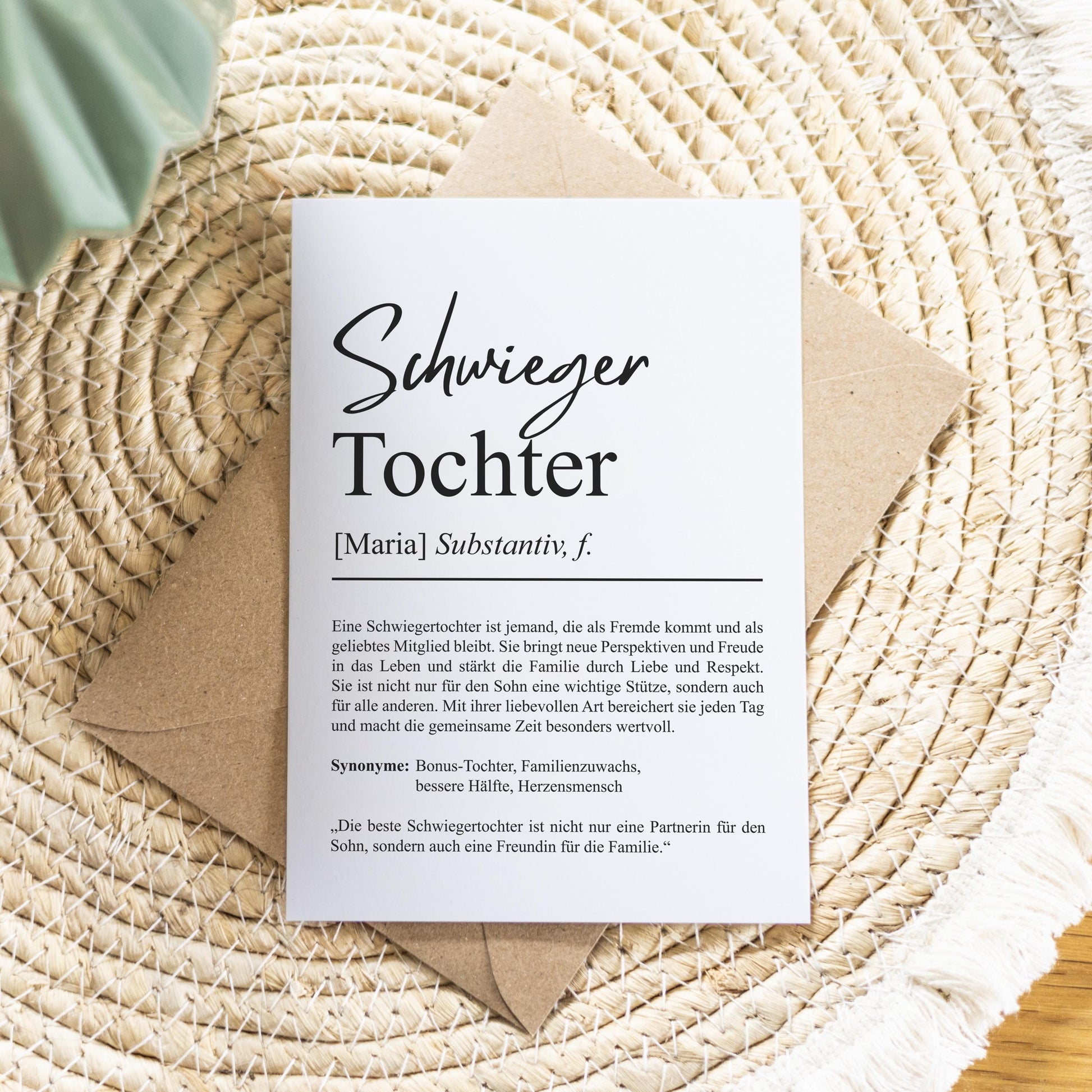 Schwiegertochter Definition A6 Karte personalisierbar mit Namen Grußkarte Geschenk für Schwiegertochter Klappkarte Definition