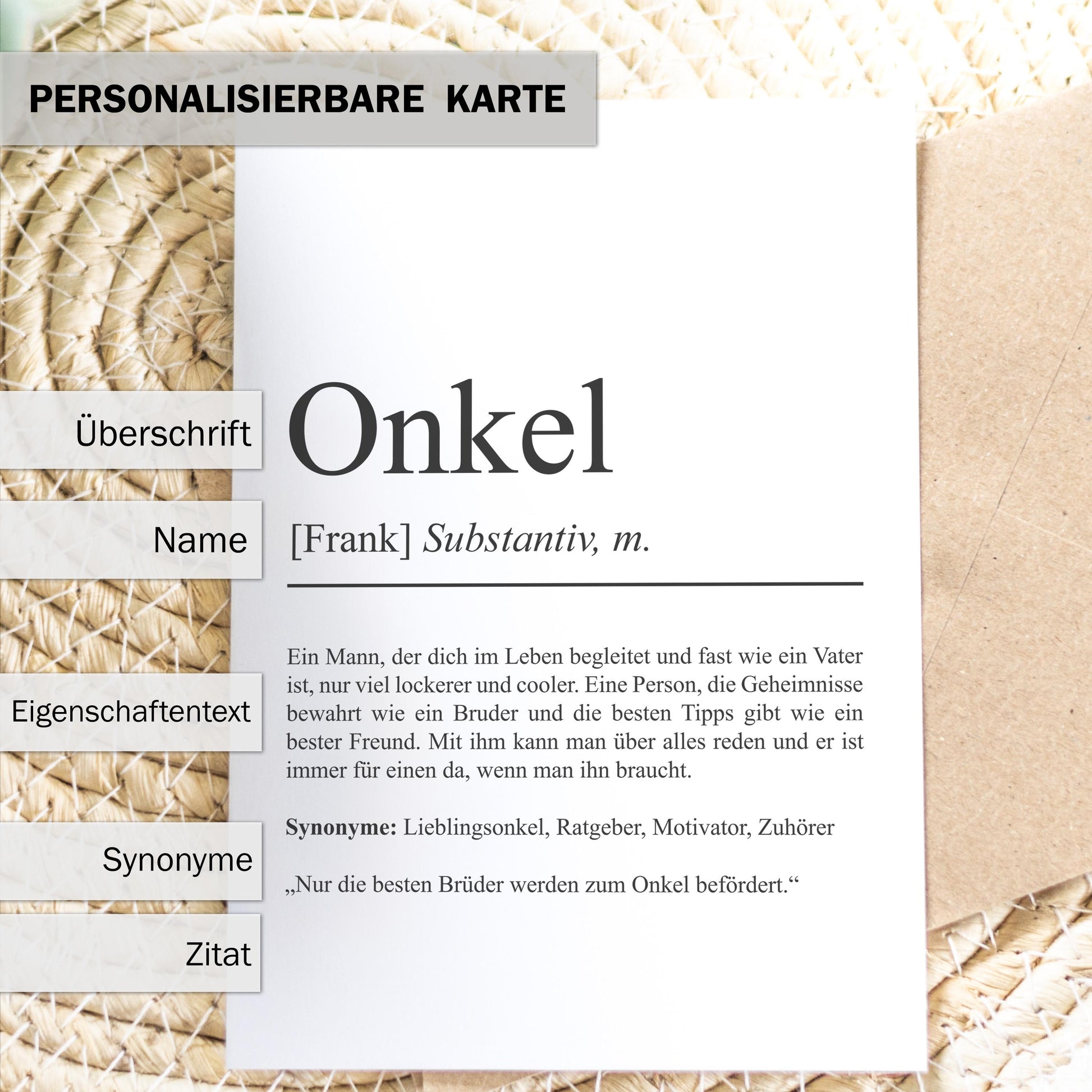 Onkel Definition Karte personalisierbar mit Namen Onkel Grußkarte Geschenk für Onkel Postkarte Definition Onkel Geschenkkarte