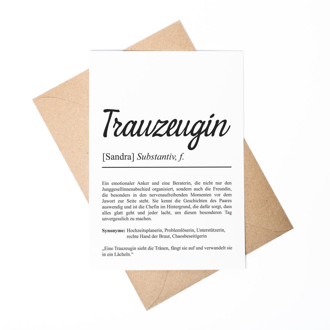 Trauzeugin Definition Karte personalisierbar mit Namen Trauzeugin Grußkarte Geschenkidee für Trauzeugin Postkarte Definition Trauzeugin Klappkarte