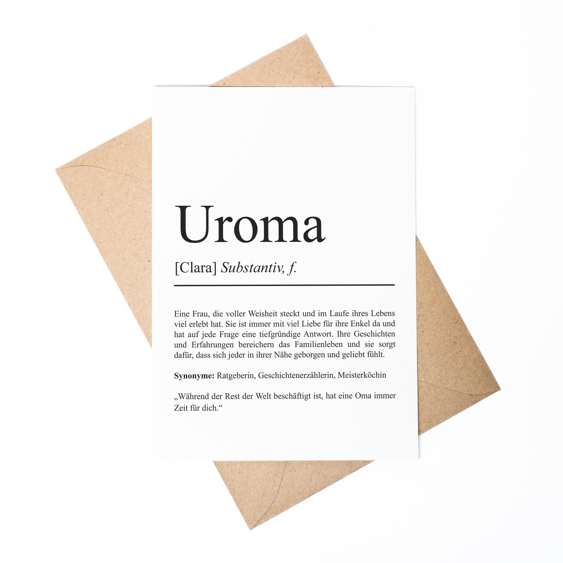 Uroma Definition A6 Karte personalisierbar mit Namen Uroma Grußkarte Geschenk für Uroma Klappkarte Definition Uroma Geschenkkarte