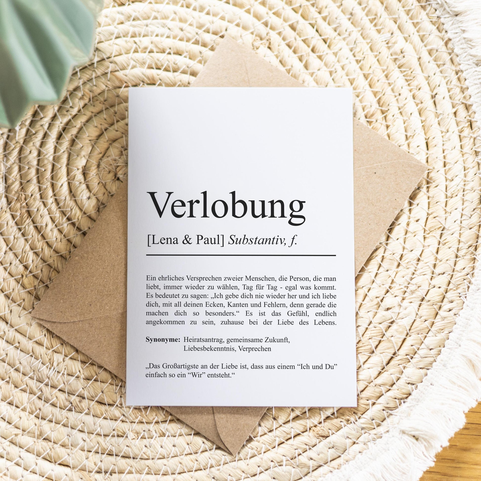 Verlobung Definition Karte personalisierbar mit Namen Verlobung Grußkarte Geschenk für Verliebte Postkarte Definition Verlobung Klappkarte