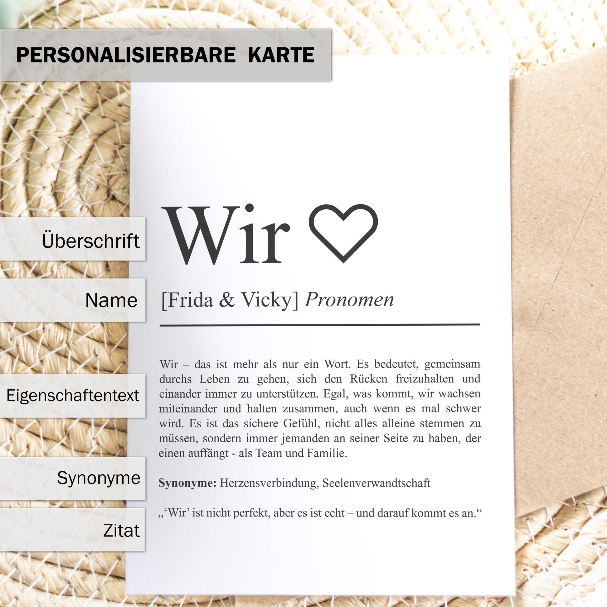 Wir Definition Karte personalisierbar mit Namen Jahrestag Grußkarte Geschenk für Verliebte Postkarte Definition Freundin Klappkarte