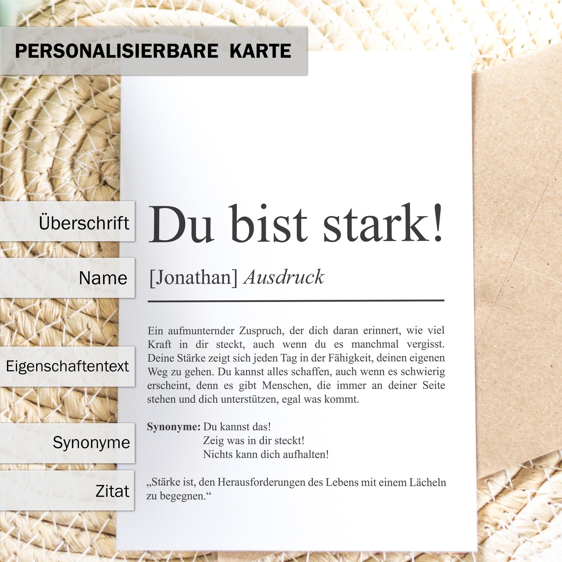 Du bist stark Definition Karte personaliserbar mit Namen Mutmacher Karte Affirmation Karte für Kinder Motivationskarte Freundschaft