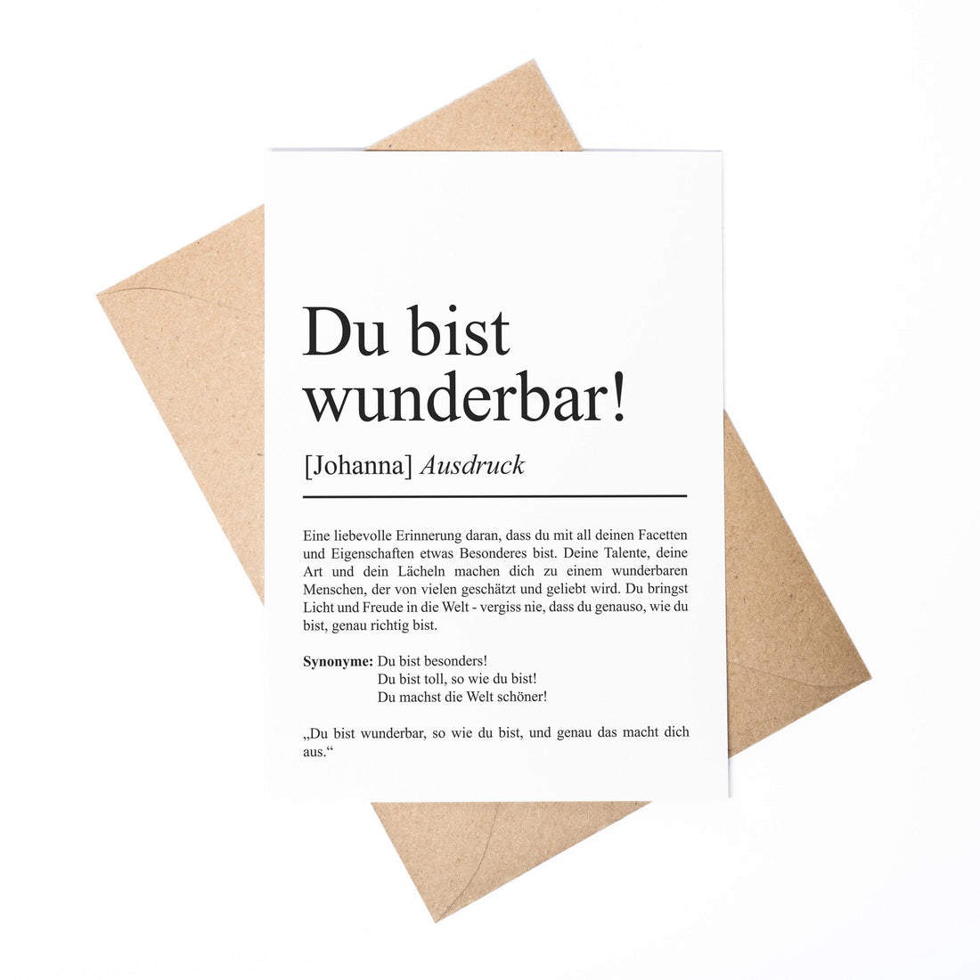 Du bist wunderbar Definition Karte personaliserbar mit Namen Mutmacher Karte Affirmation Karte für Kinder Motivationskarte Freundschaft