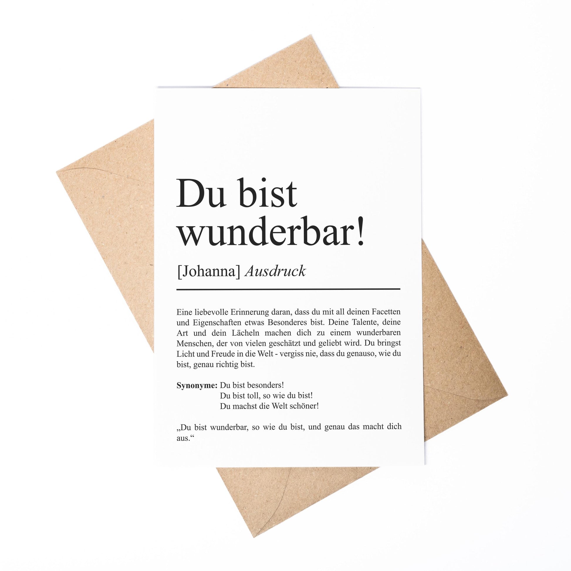 Du bist wunderbar Definition Karte personaliserbar mit Namen Mutmacher Karte Affirmation Karte für Kinder Motivationskarte Freundschaft