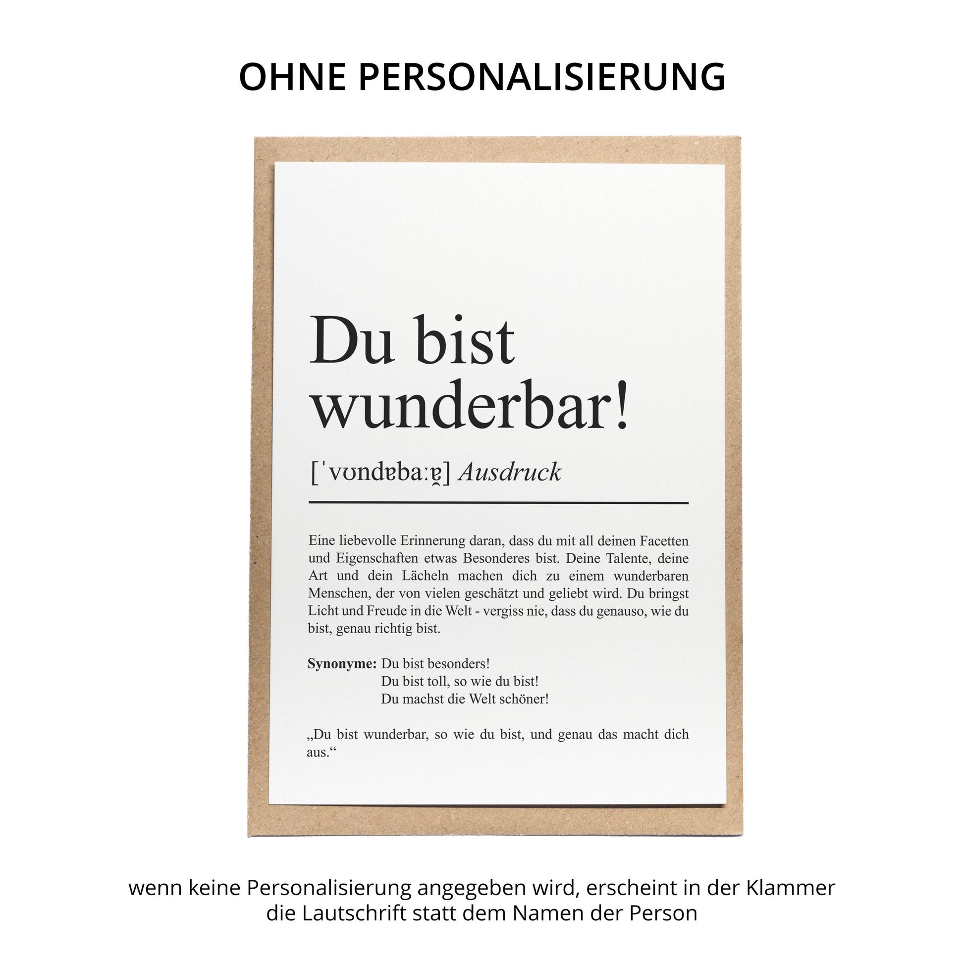 Du bist wunderbar Definition Karte personaliserbar mit Namen Mutmacher Karte Affirmation Karte für Kinder Motivationskarte Freundschaft