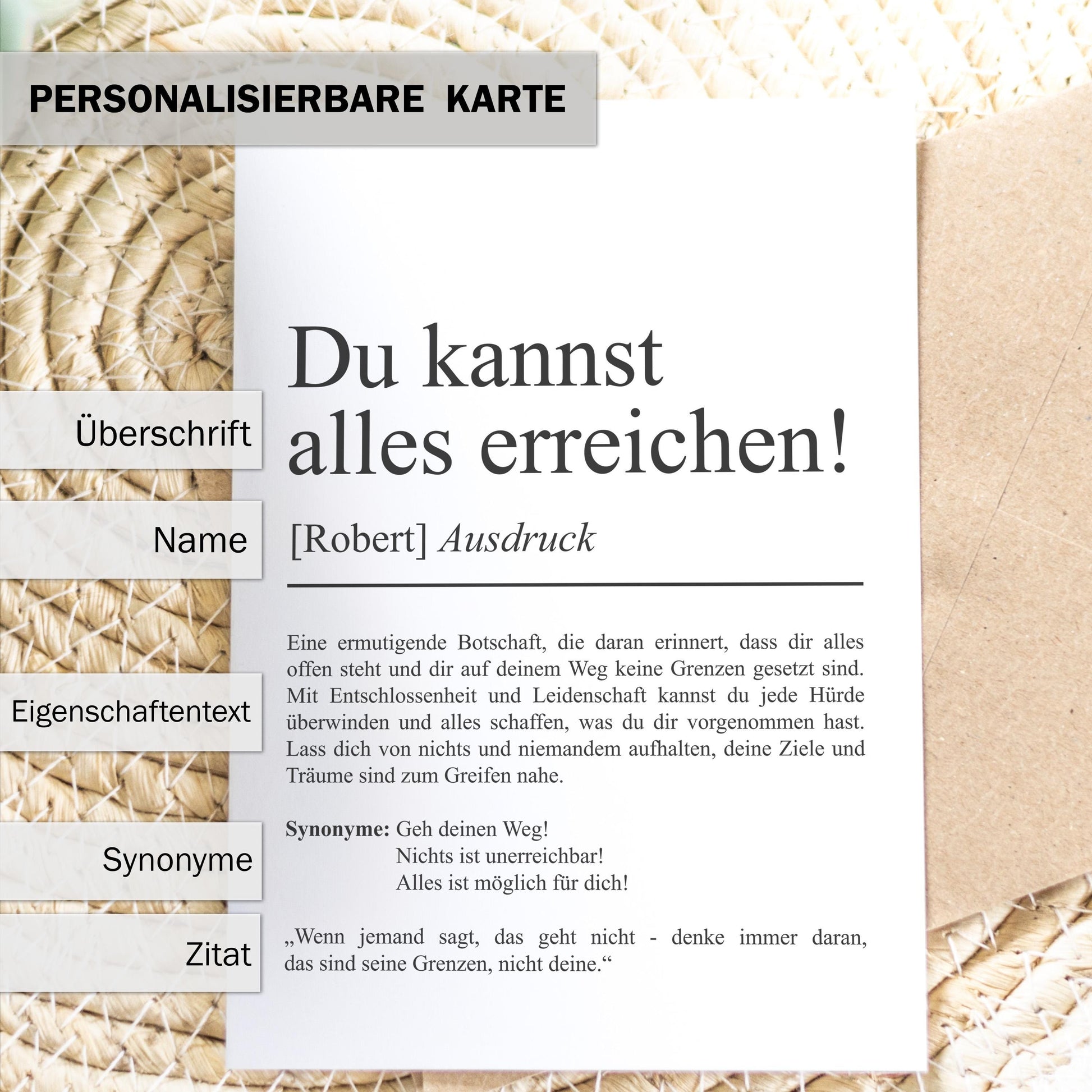 Du kannst alles erreichen Definition Karte personaliserbar mit Namen Mutmacher Karte Affirmation Karte für Kinder Motivationskarte Freunde