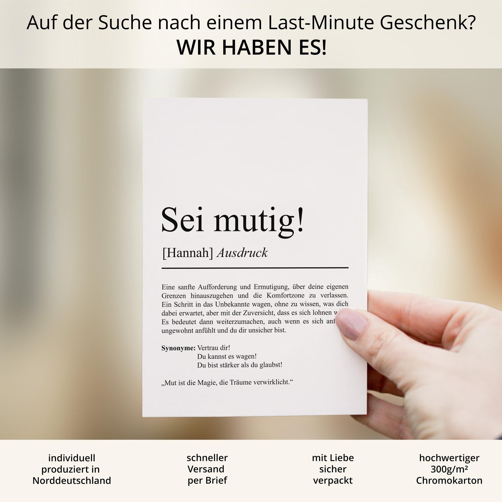 Sei mutig Definition Karte personaliserbar mit Namen Mutmacher Karte Affirmation Karte für Kinder Motivationskarte Freundschaft